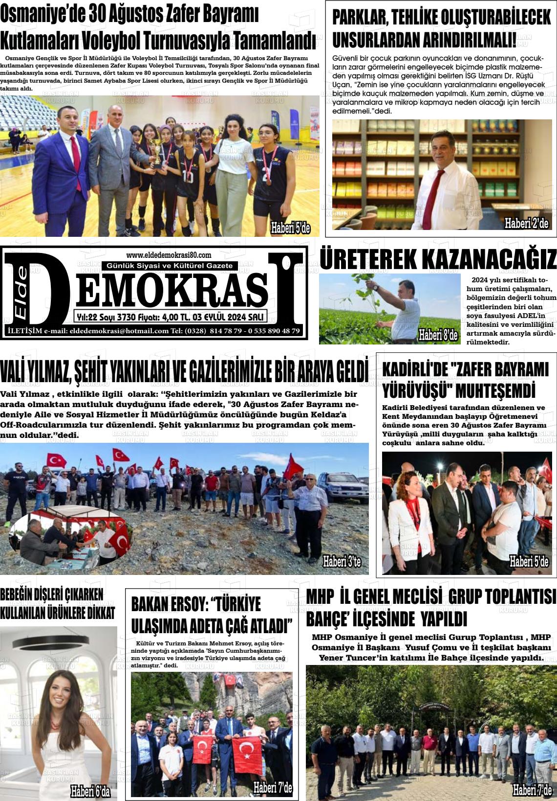 03 Eylül 2024 Elde Demokrasi Gazete Manşeti