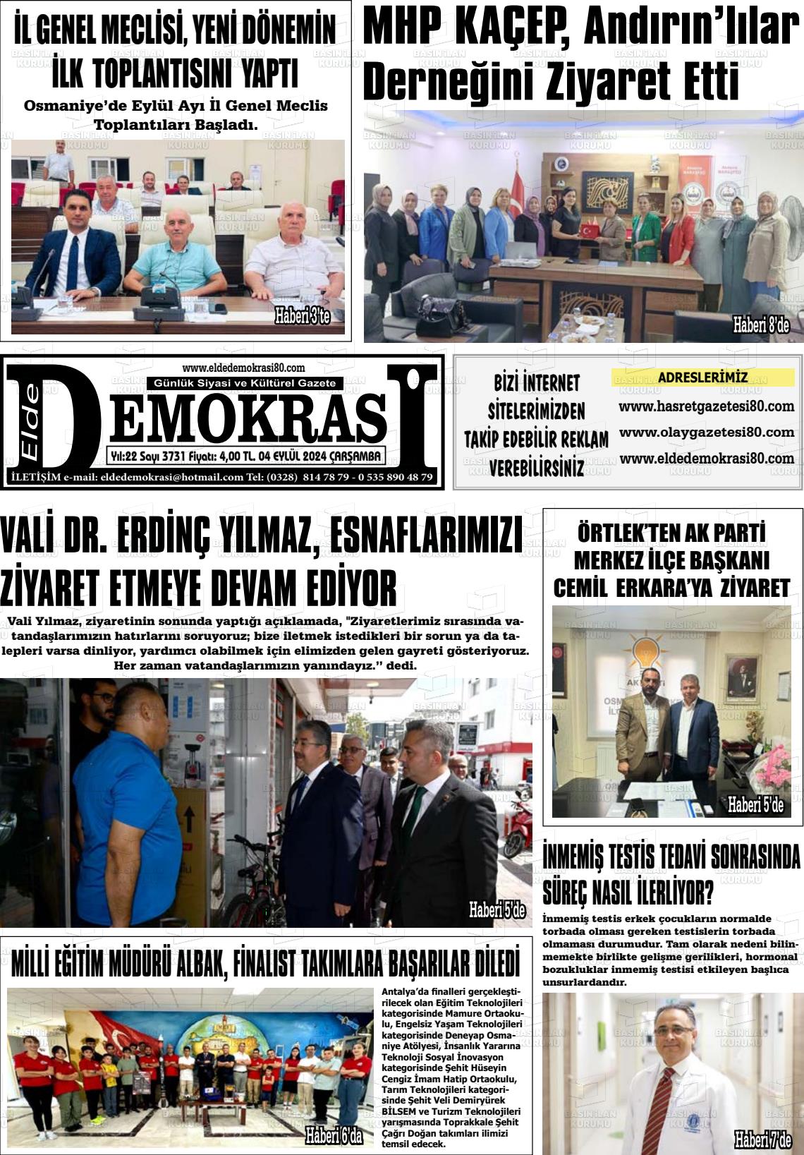 04 Eylül 2024 Elde Demokrasi Gazete Manşeti