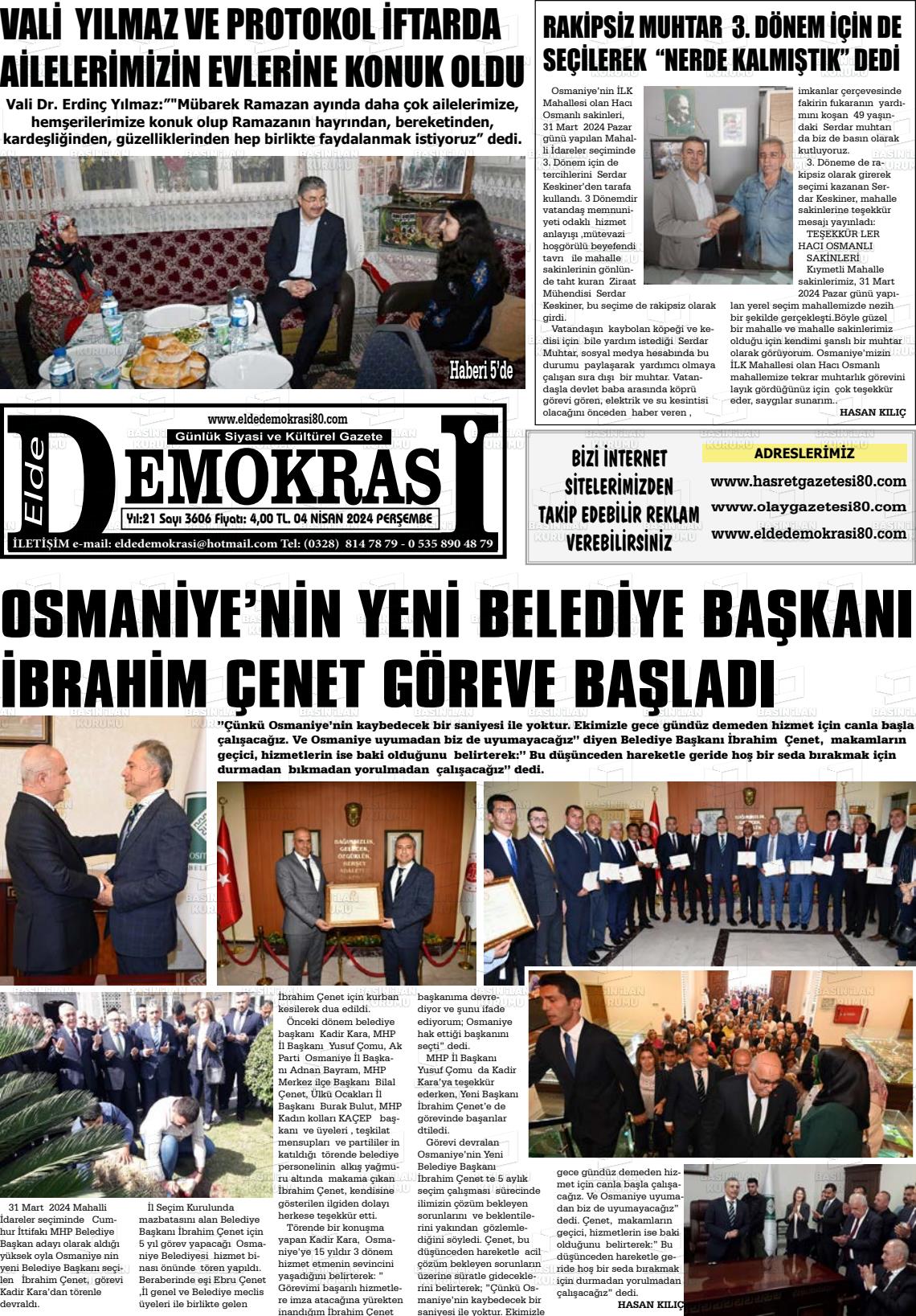 04 Nisan 2024 Elde Demokrasi Gazete Manşeti