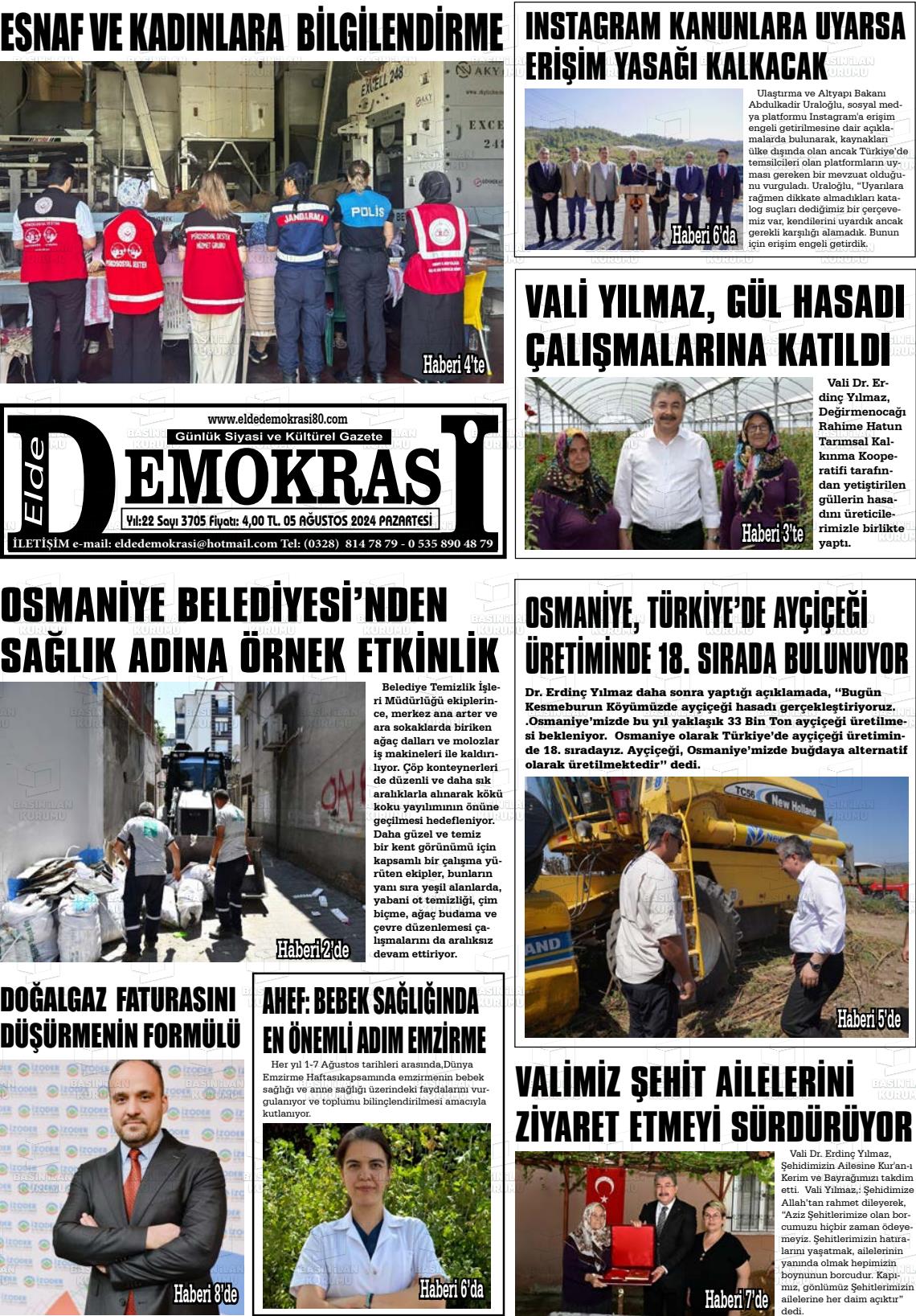 05 Ağustos 2024 Elde Demokrasi Gazete Manşeti