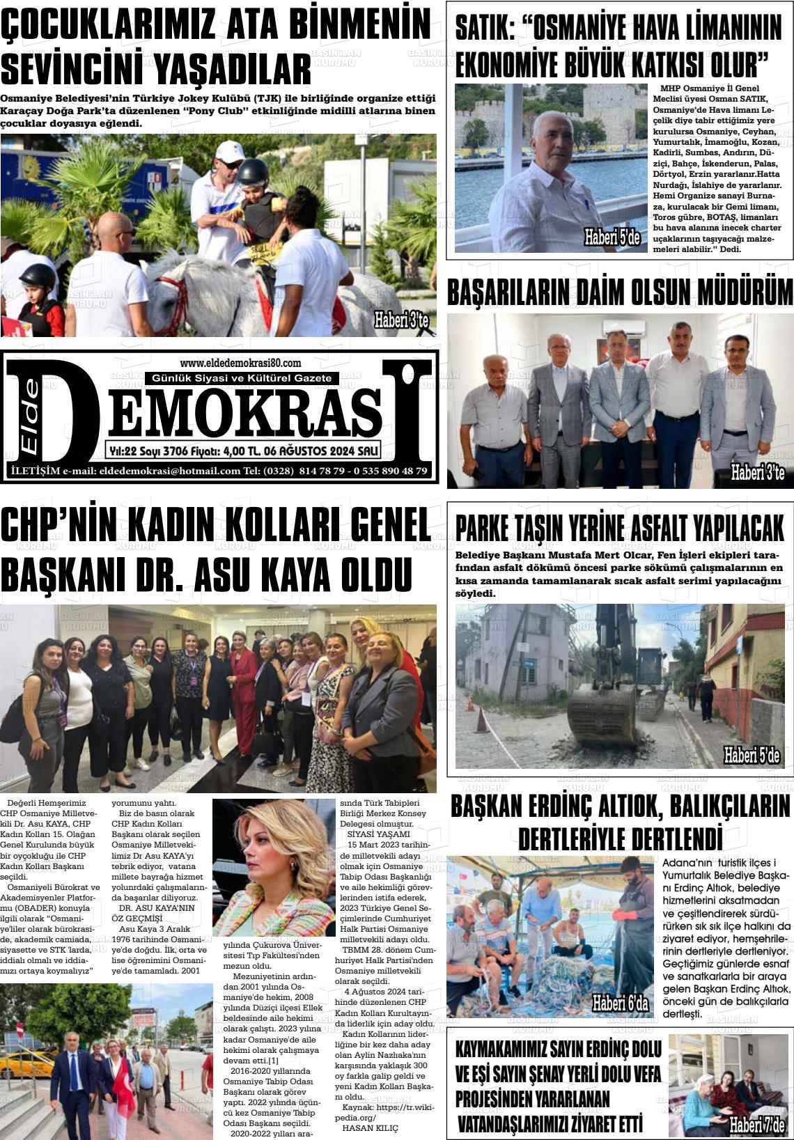 06 Ağustos 2024 Elde Demokrasi Gazete Manşeti