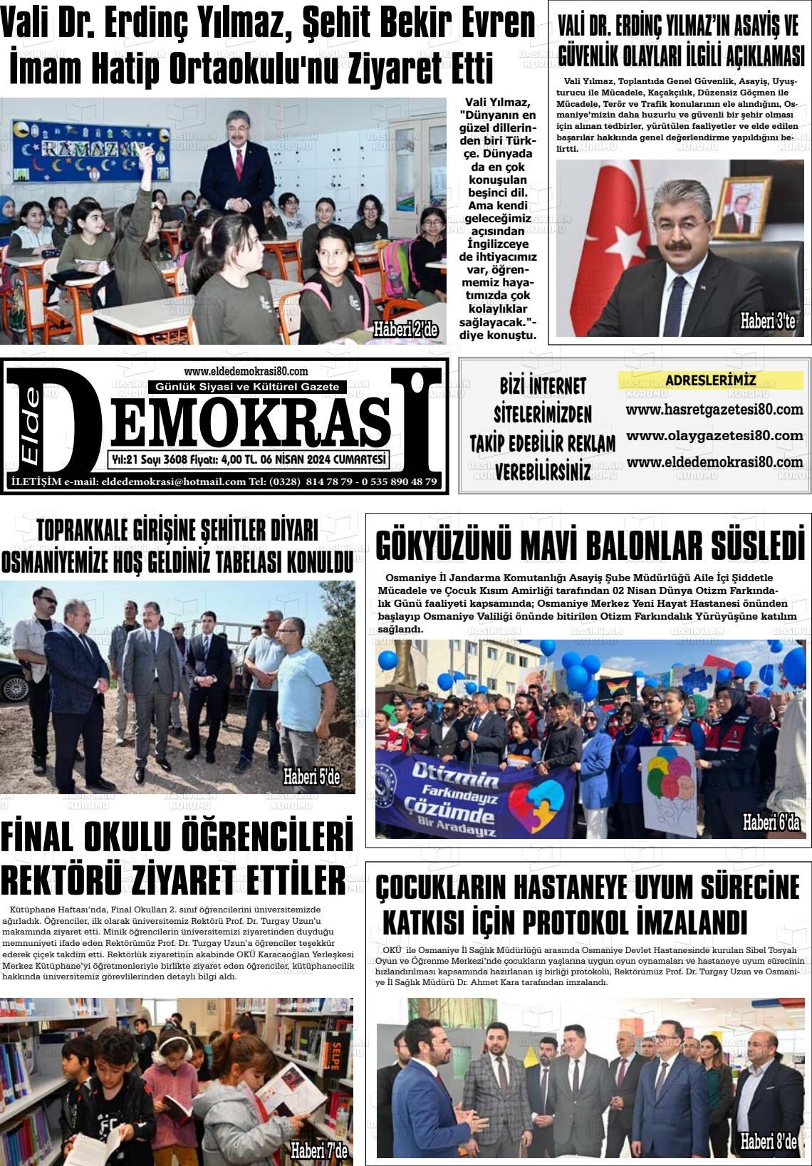 06 Nisan 2024 Elde Demokrasi Gazete Manşeti