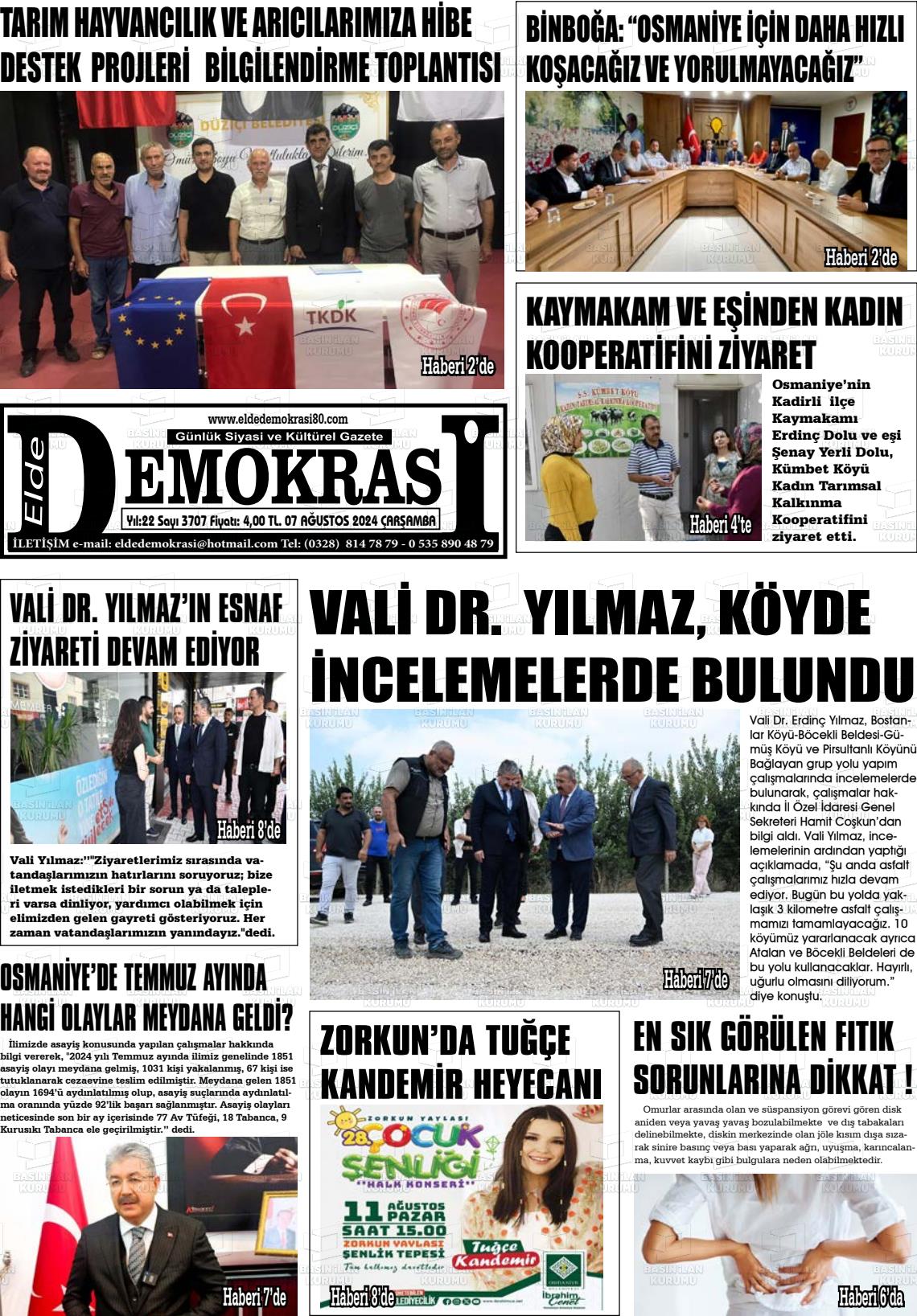 07 Ağustos 2024 Elde Demokrasi Gazete Manşeti