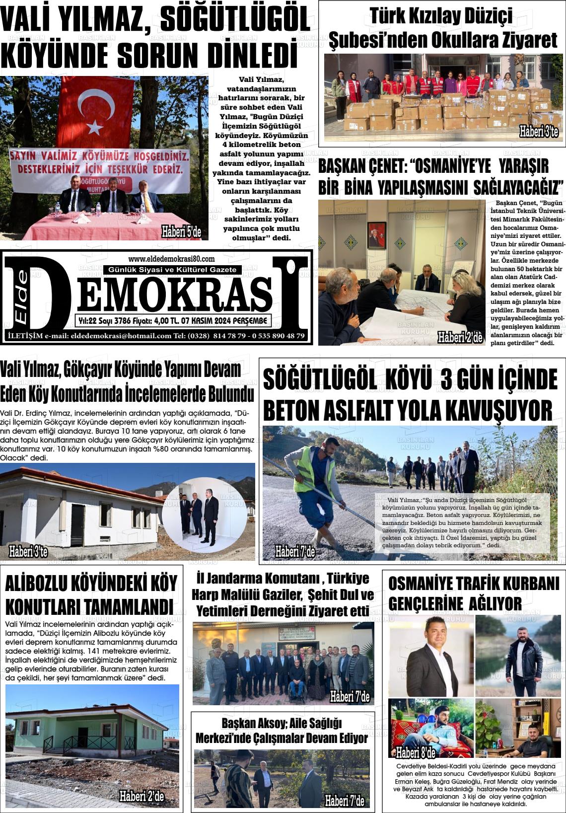 07 Kasım 2024 Elde Demokrasi Gazete Manşeti