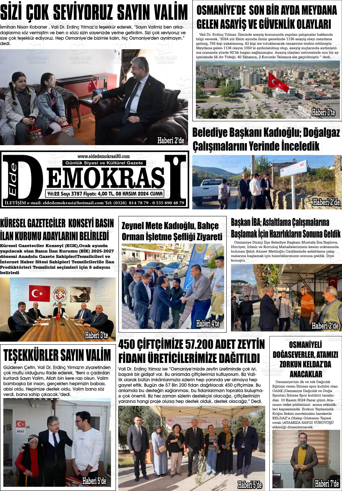 08 Kasım 2024 Elde Demokrasi Gazete Manşeti