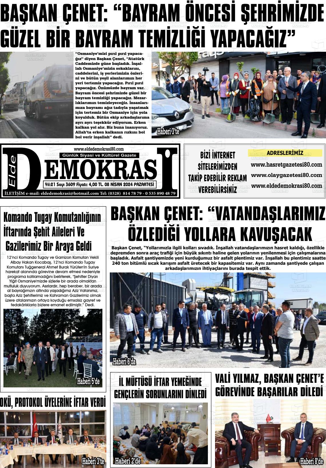 08 Nisan 2024 Elde Demokrasi Gazete Manşeti