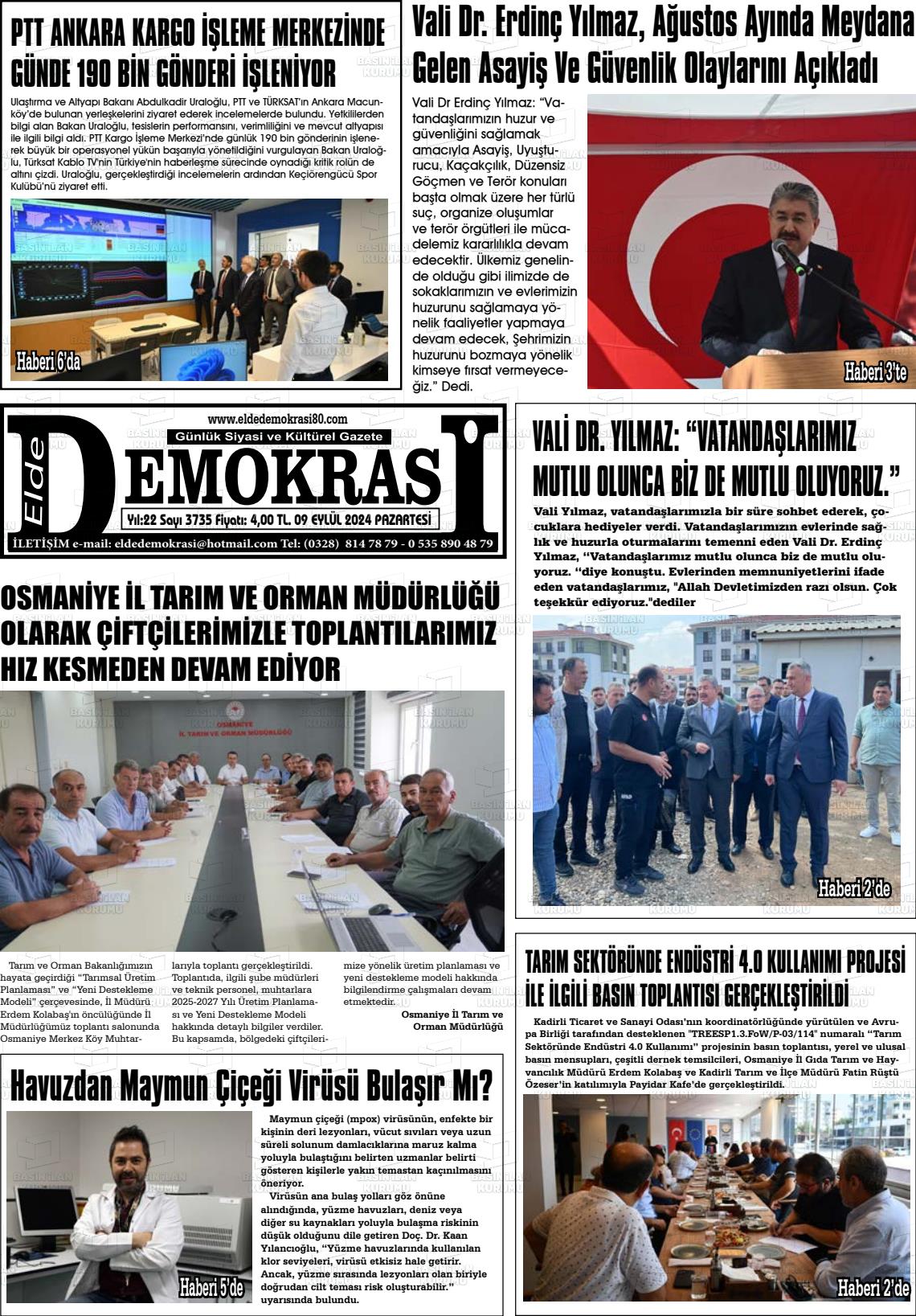 09 Eylül 2024 Elde Demokrasi Gazete Manşeti