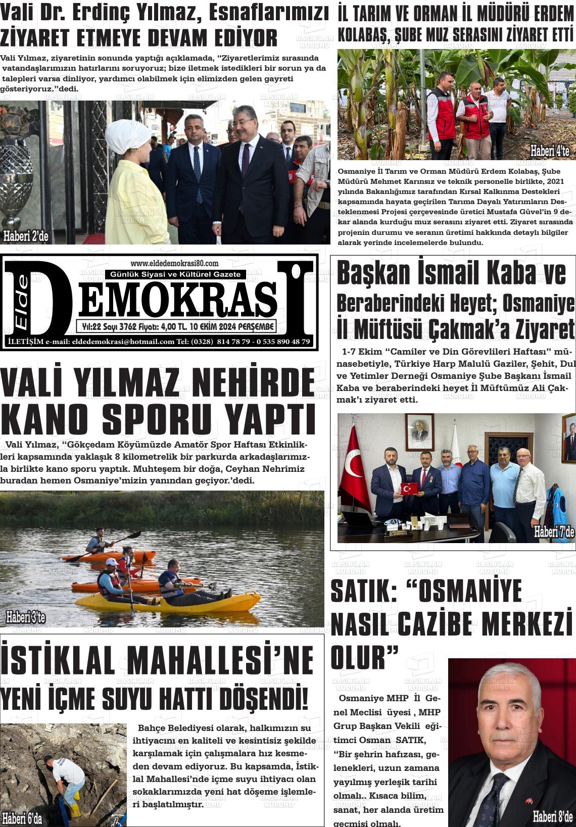 10 Ekim 2024 Elde Demokrasi Gazete Manşeti