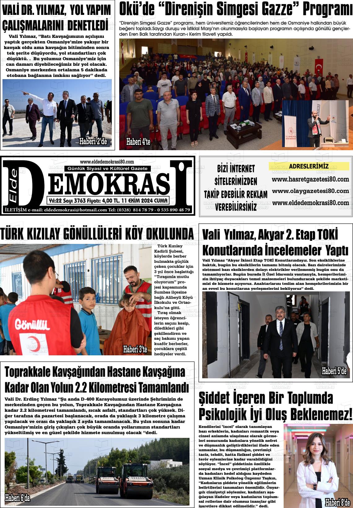 11 Ekim 2024 Elde Demokrasi Gazete Manşeti