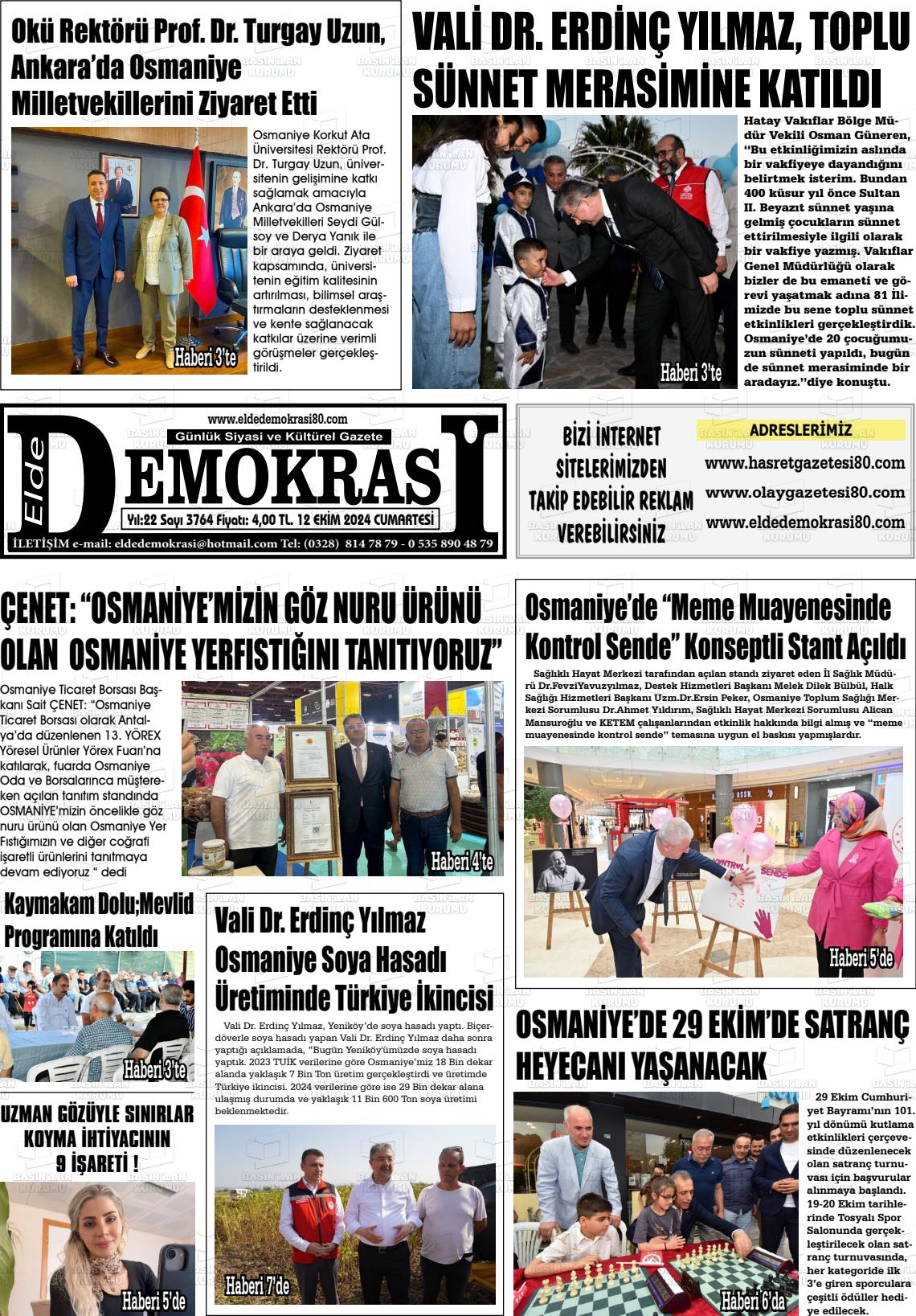 12 Ekim 2024 Elde Demokrasi Gazete Manşeti