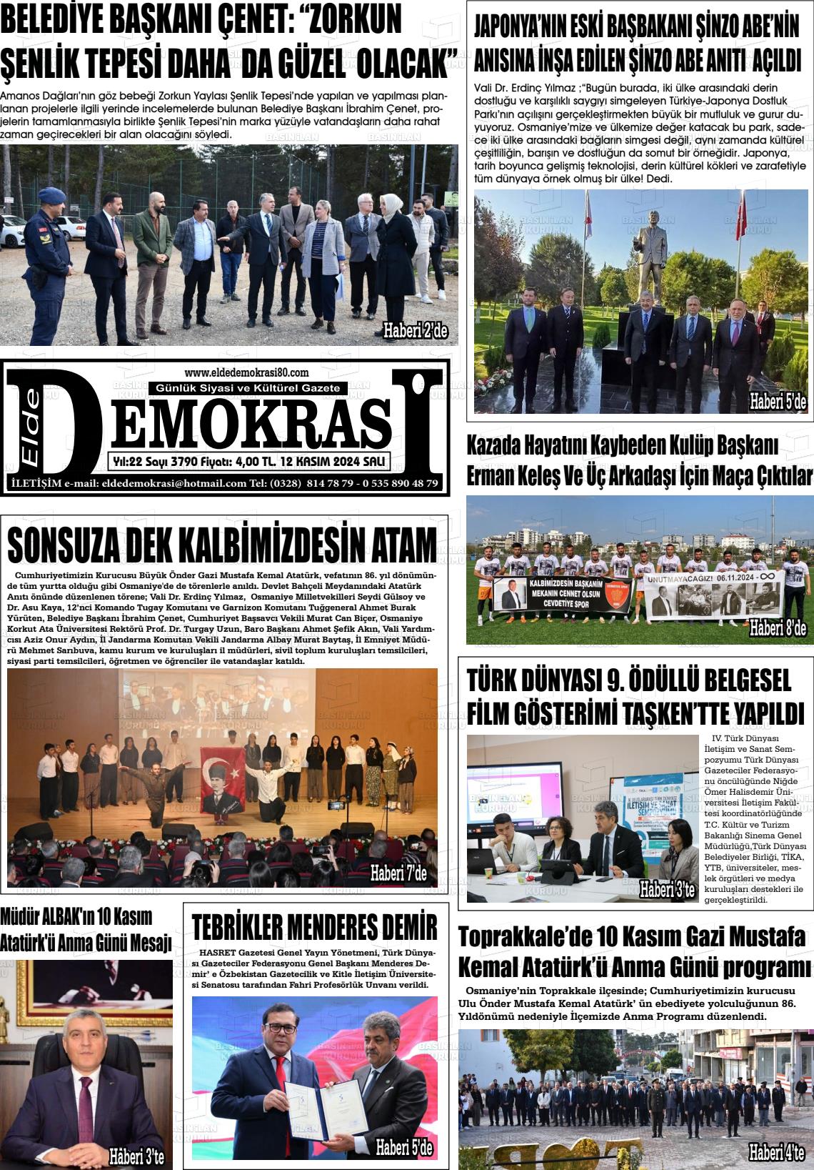 12 Kasım 2024 Elde Demokrasi Gazete Manşeti