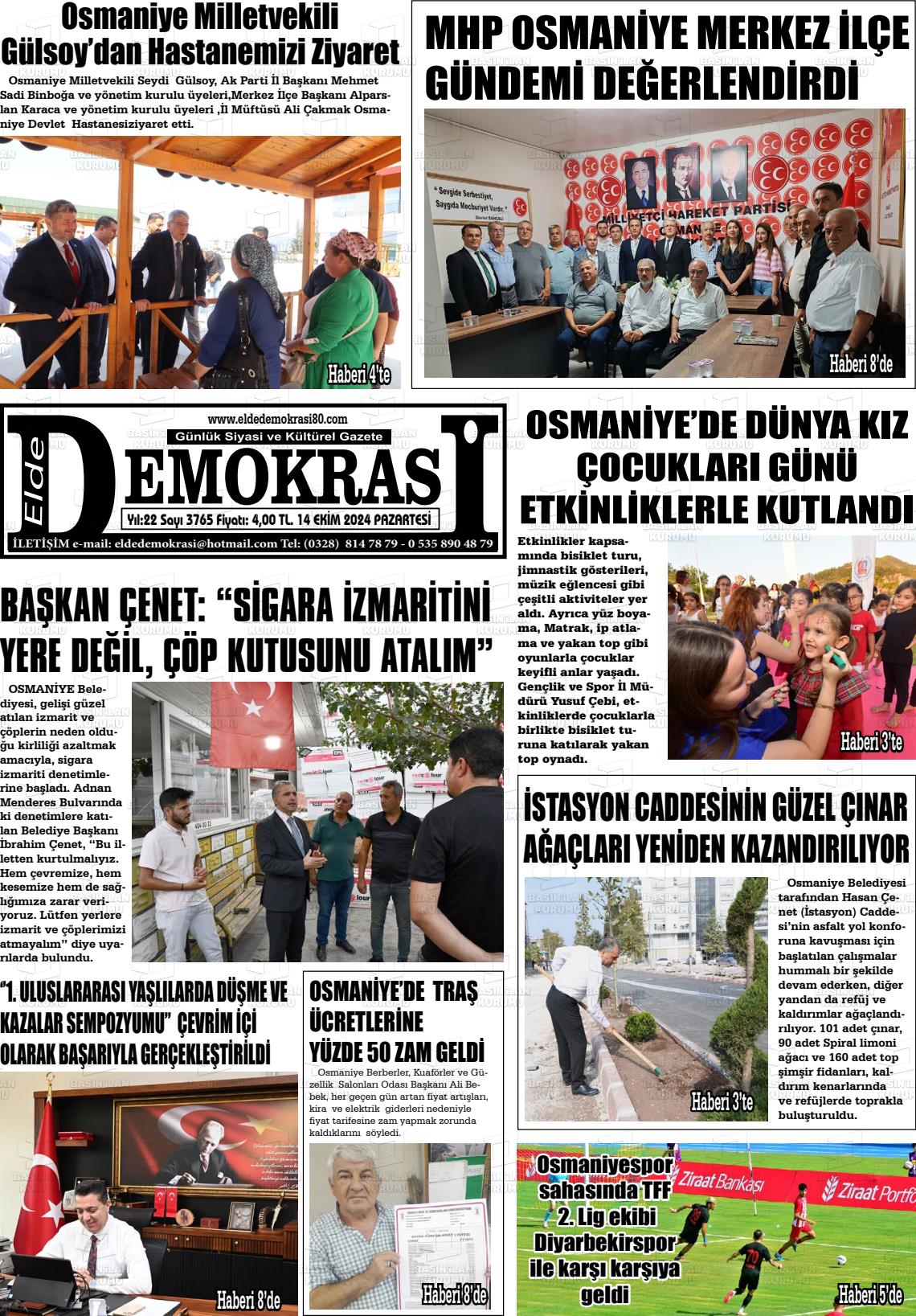 14 Ekim 2024 Elde Demokrasi Gazete Manşeti