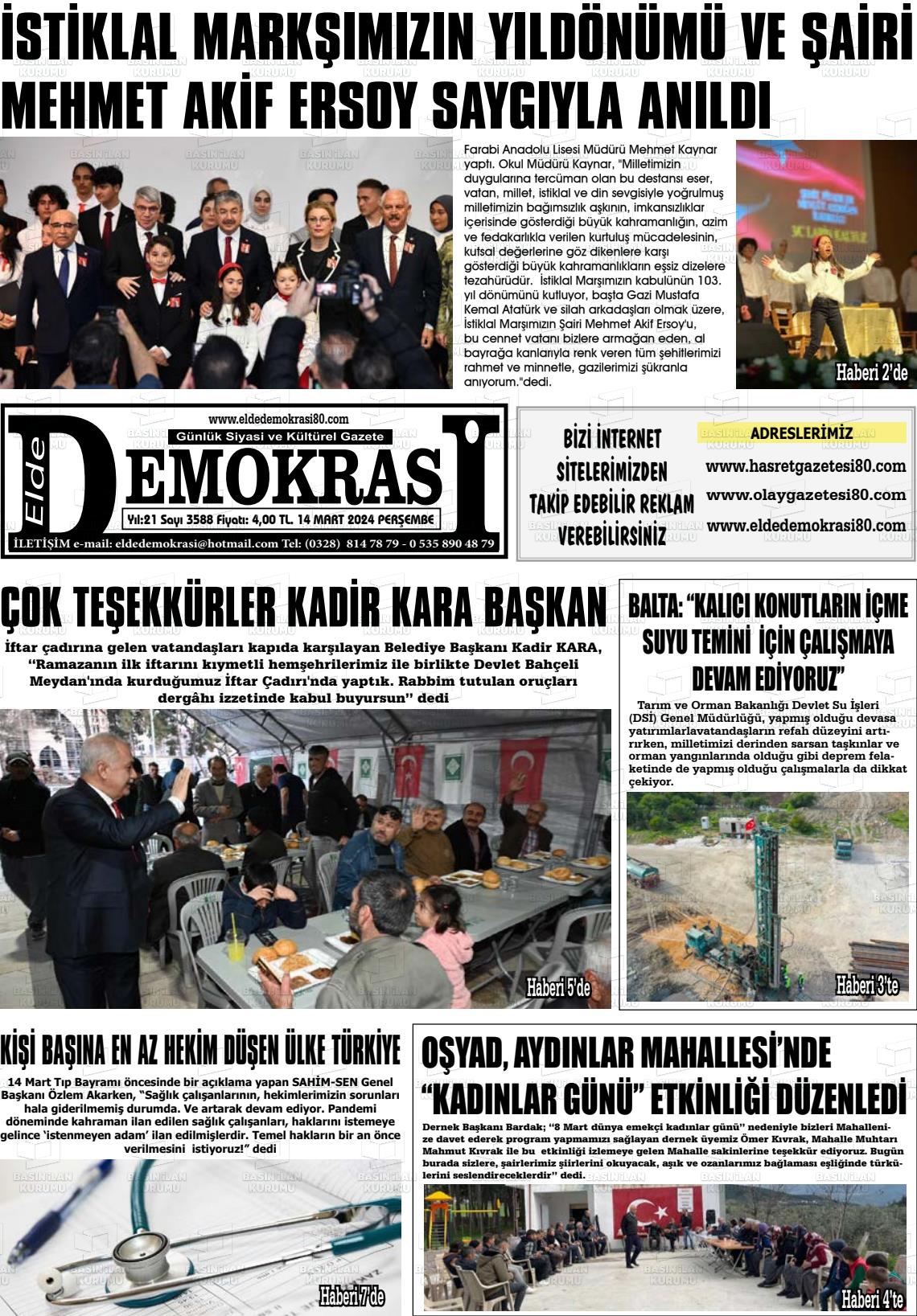 14 Mart 2024 Elde Demokrasi Gazete Manşeti