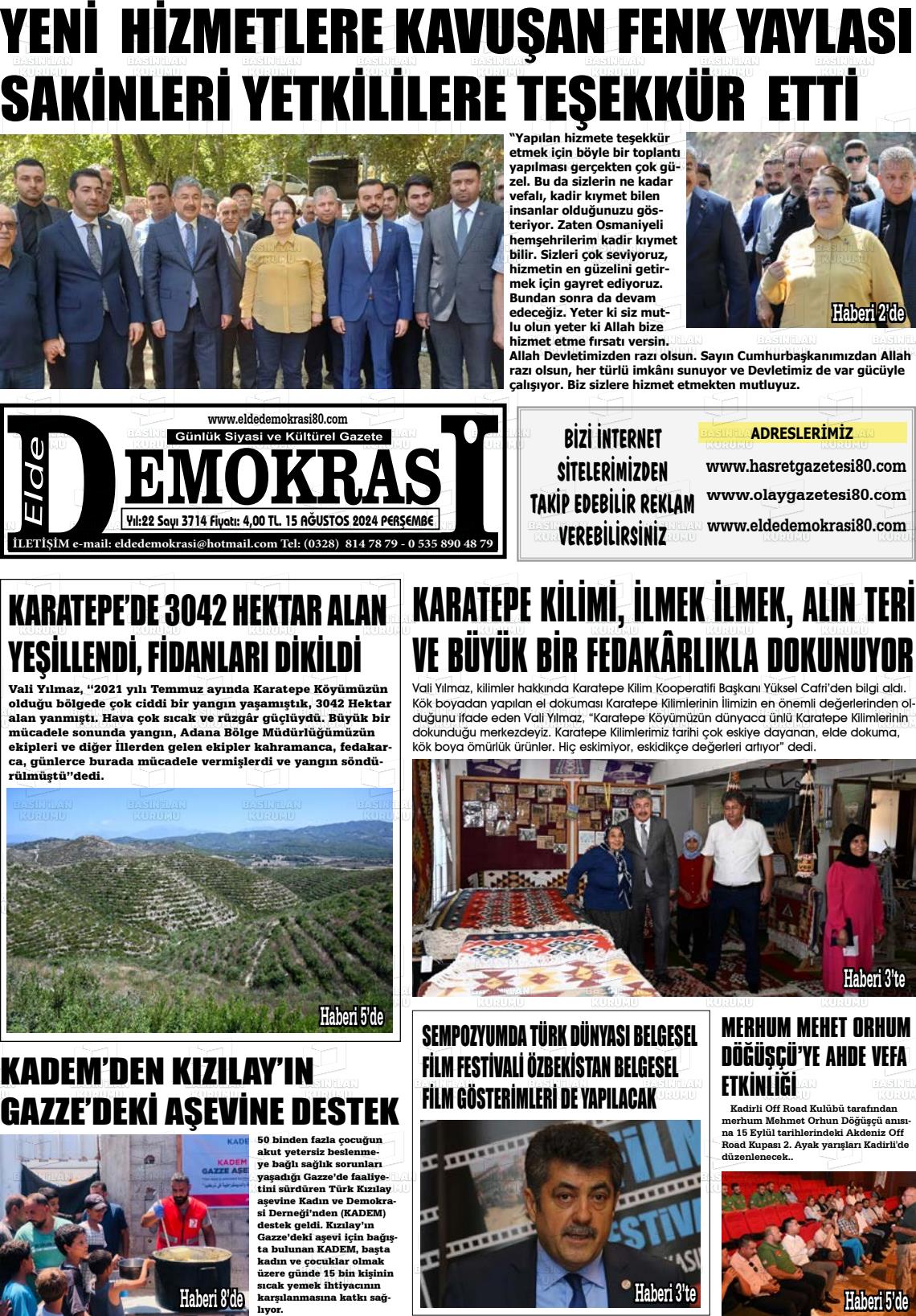 15 Ağustos 2024 Elde Demokrasi Gazete Manşeti