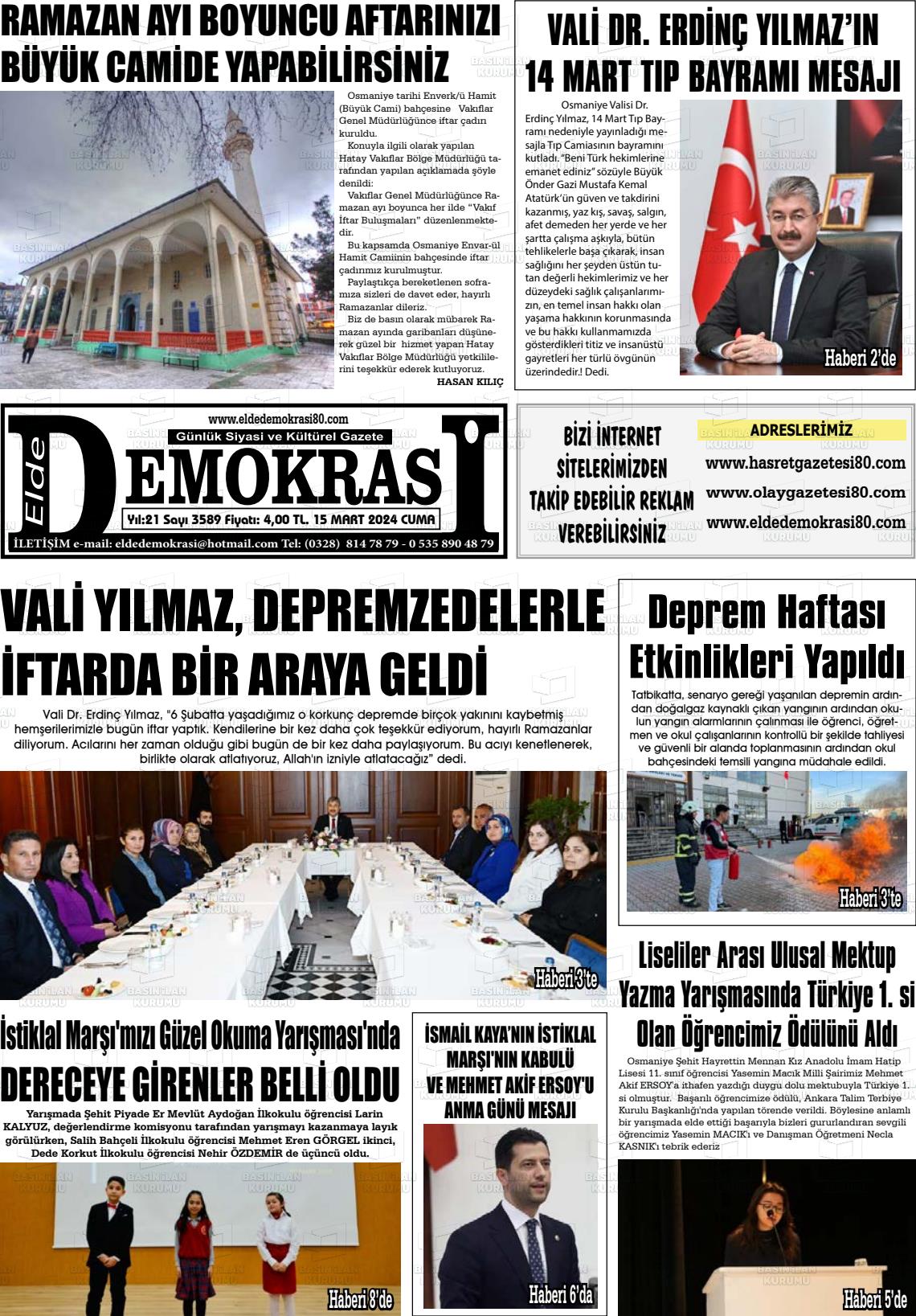 15 Mart 2024 Elde Demokrasi Gazete Manşeti