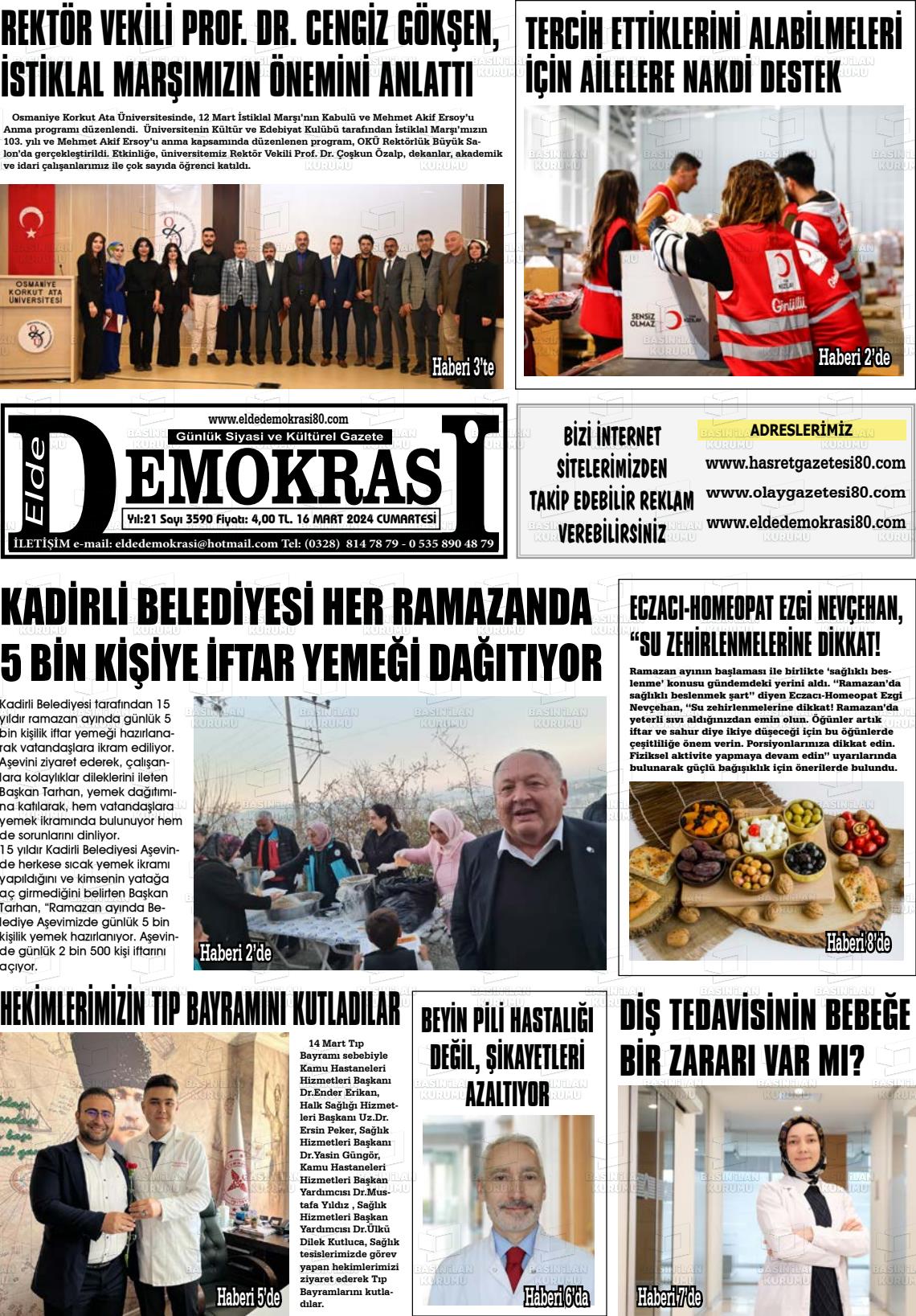 16 Mart 2024 Elde Demokrasi Gazete Manşeti