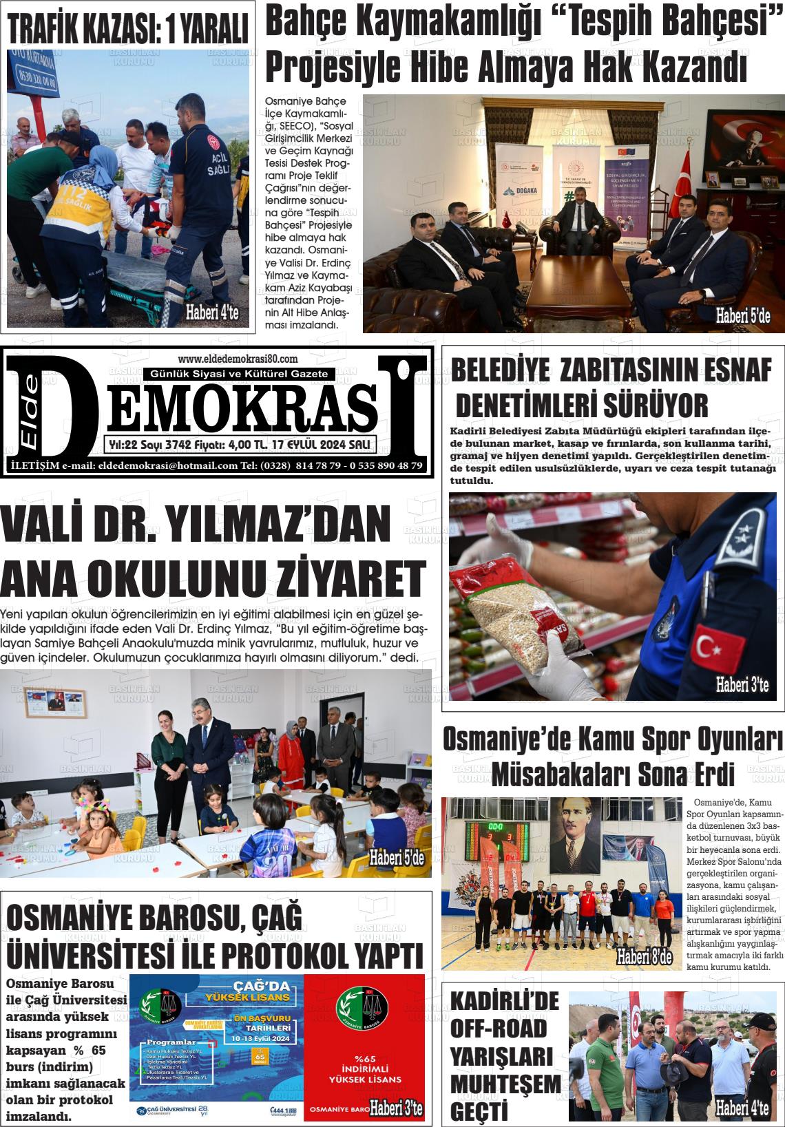 17 Eylül 2024 Elde Demokrasi Gazete Manşeti