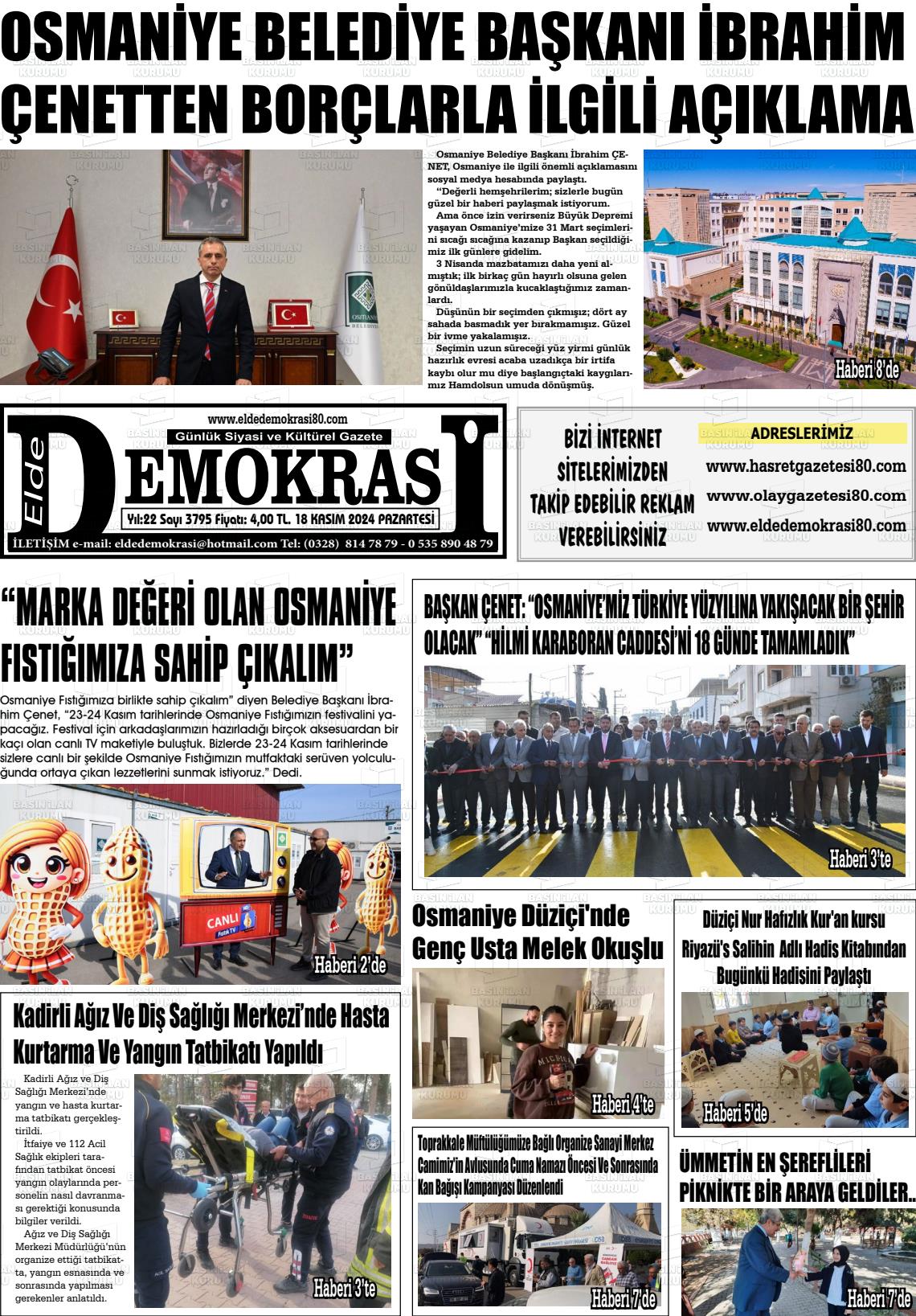 18 Kasım 2024 Elde Demokrasi Gazete Manşeti