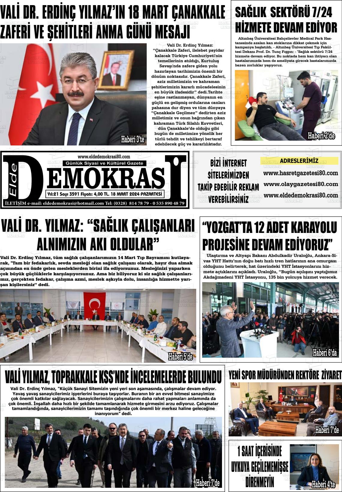 18 Mart 2024 Elde Demokrasi Gazete Manşeti