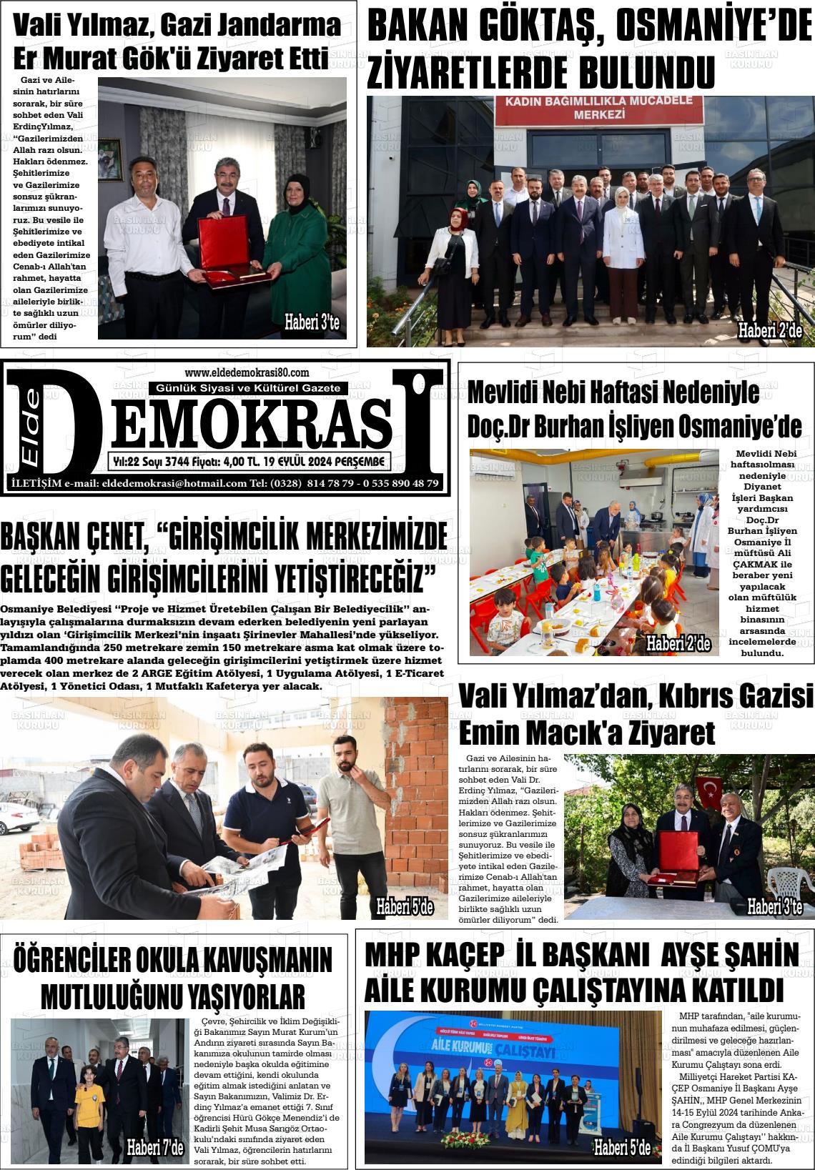 19 Eylül 2024 Elde Demokrasi Gazete Manşeti