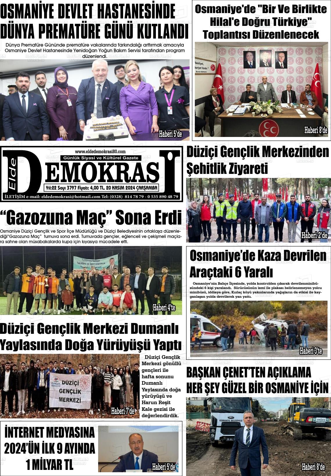 20 Kasım 2024 Elde Demokrasi Gazete Manşeti