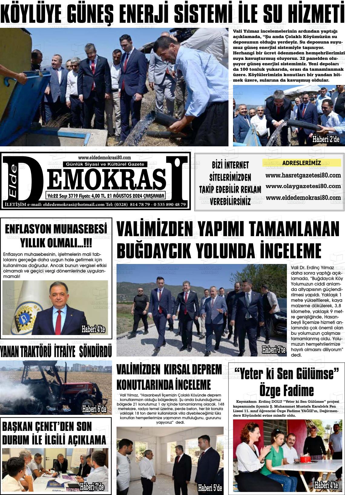 21 Ağustos 2024 Elde Demokrasi Gazete Manşeti