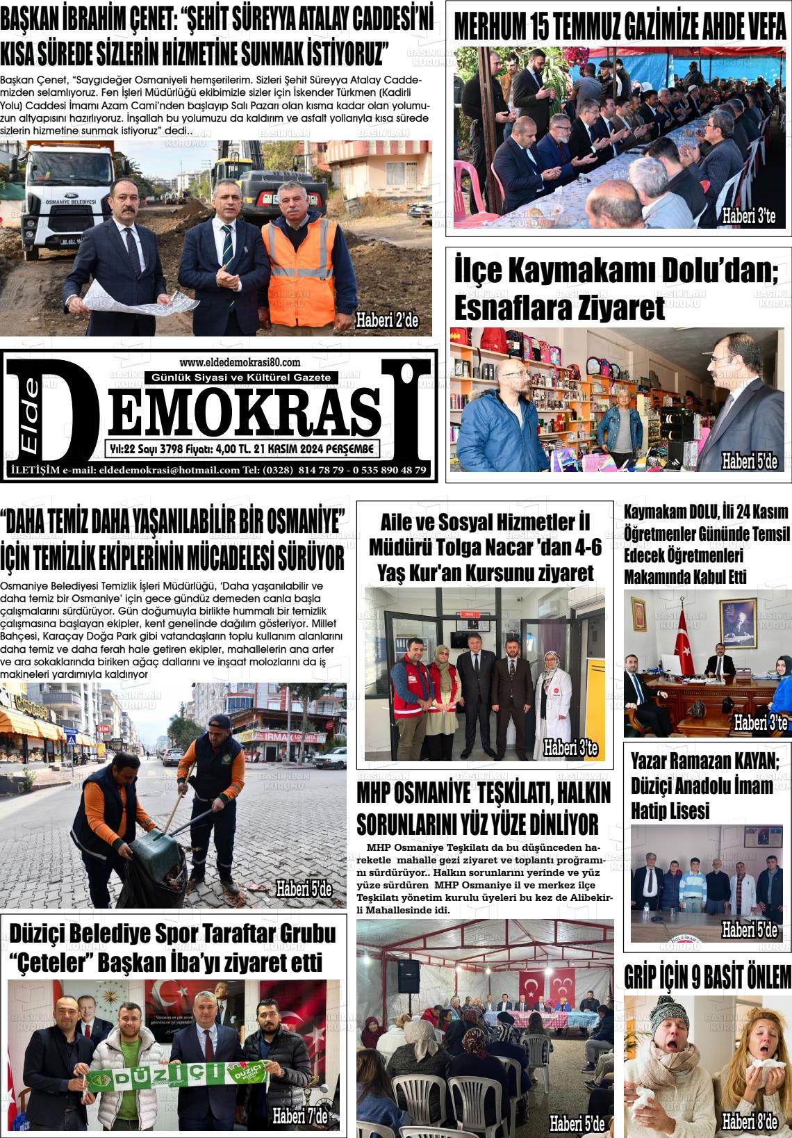 21 Kasım 2024 Elde Demokrasi Gazete Manşeti