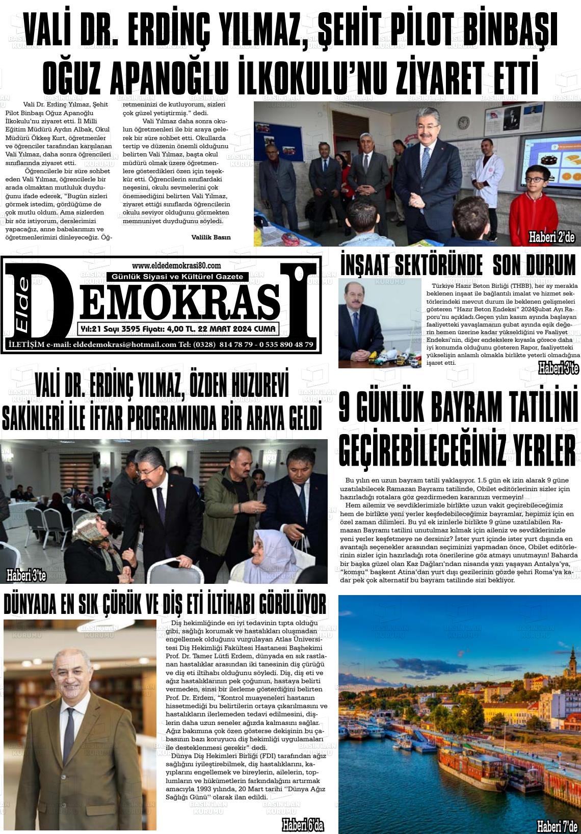 22 Mart 2024 Elde Demokrasi Gazete Manşeti