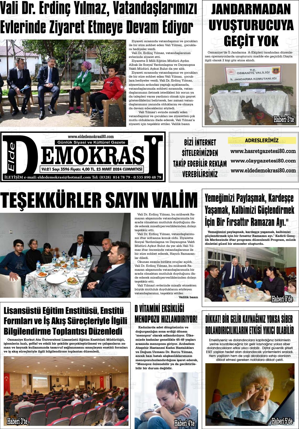 23 Mart 2024 Elde Demokrasi Gazete Manşeti