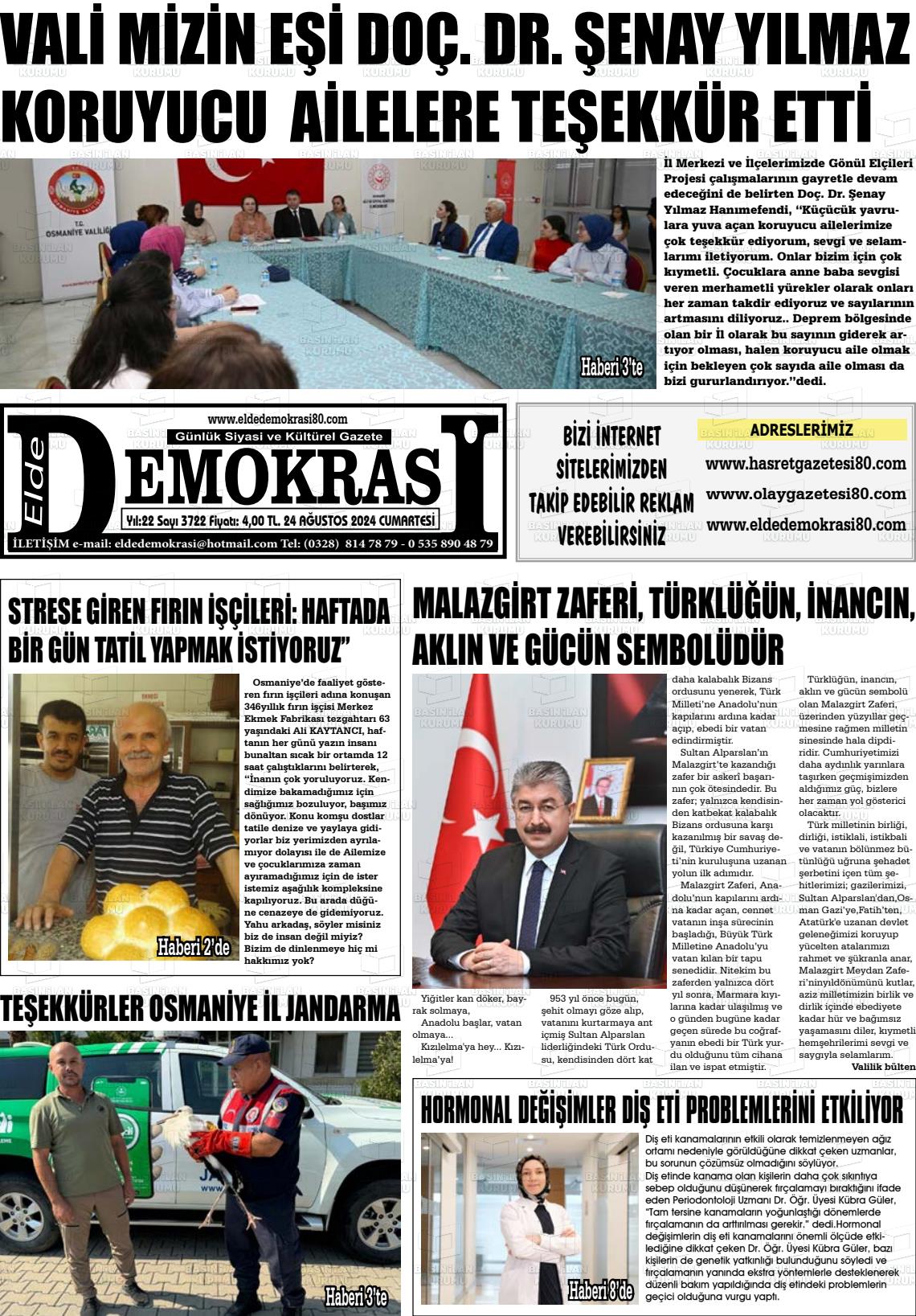 24 Ağustos 2024 Elde Demokrasi Gazete Manşeti