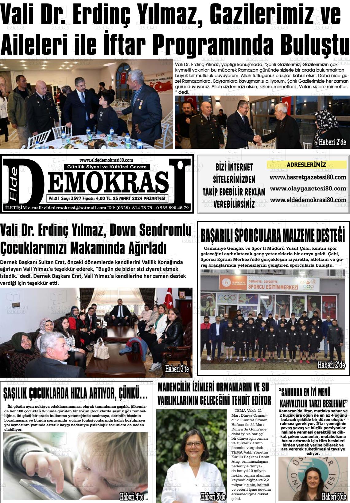 25 Mart 2024 Elde Demokrasi Gazete Manşeti