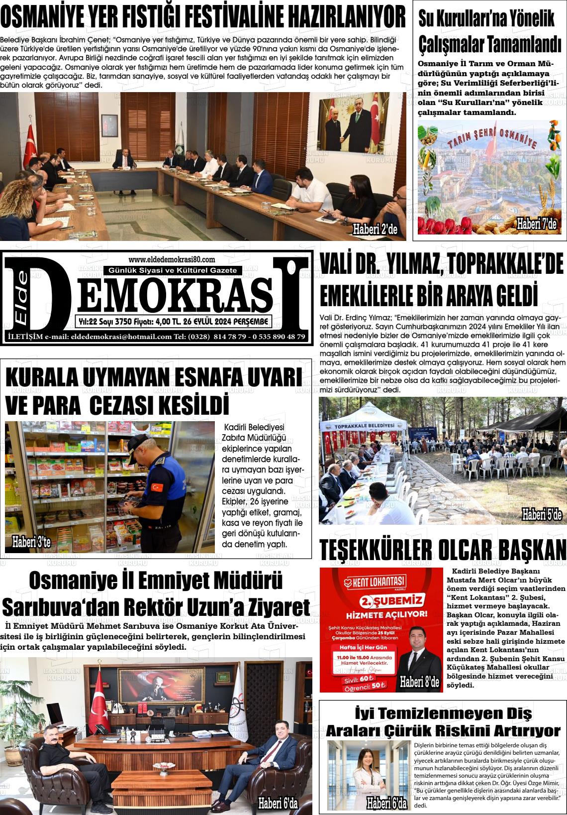 26 Eylül 2024 Elde Demokrasi Gazete Manşeti