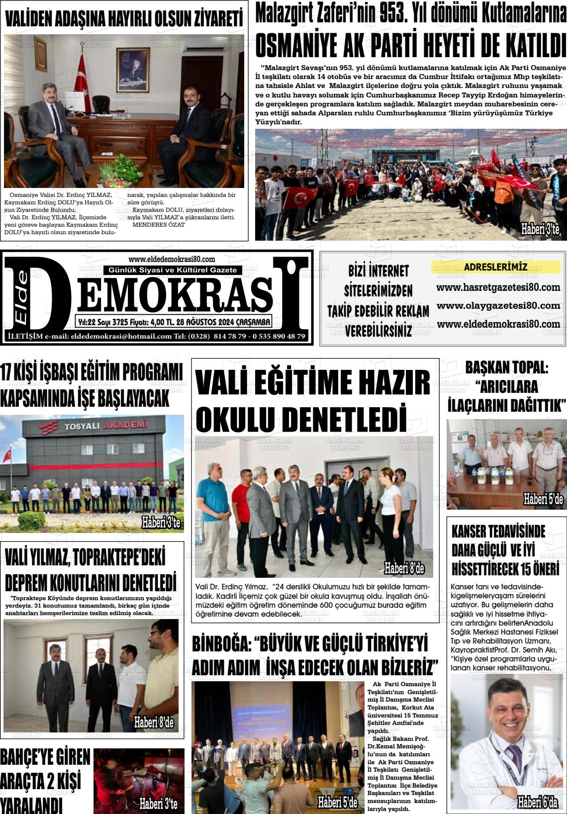 28 Ağustos 2024 Elde Demokrasi Gazete Manşeti