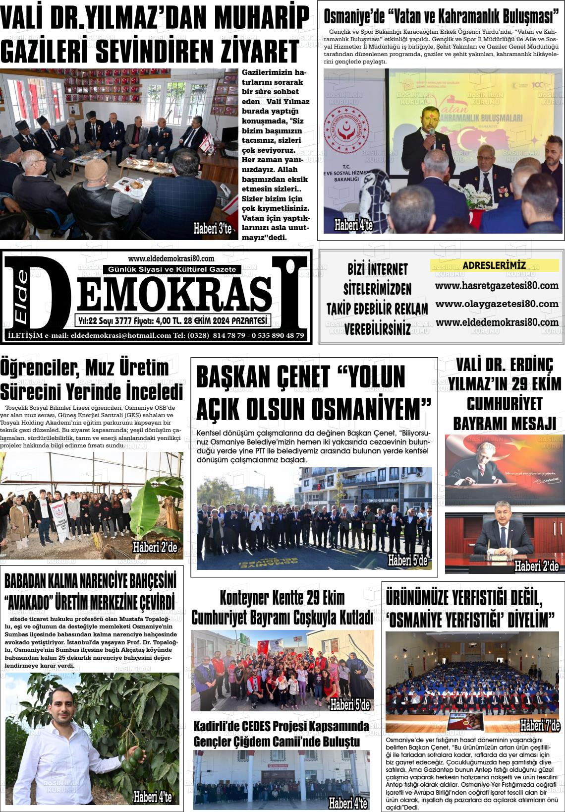 28 Ekim 2024 Elde Demokrasi Gazete Manşeti