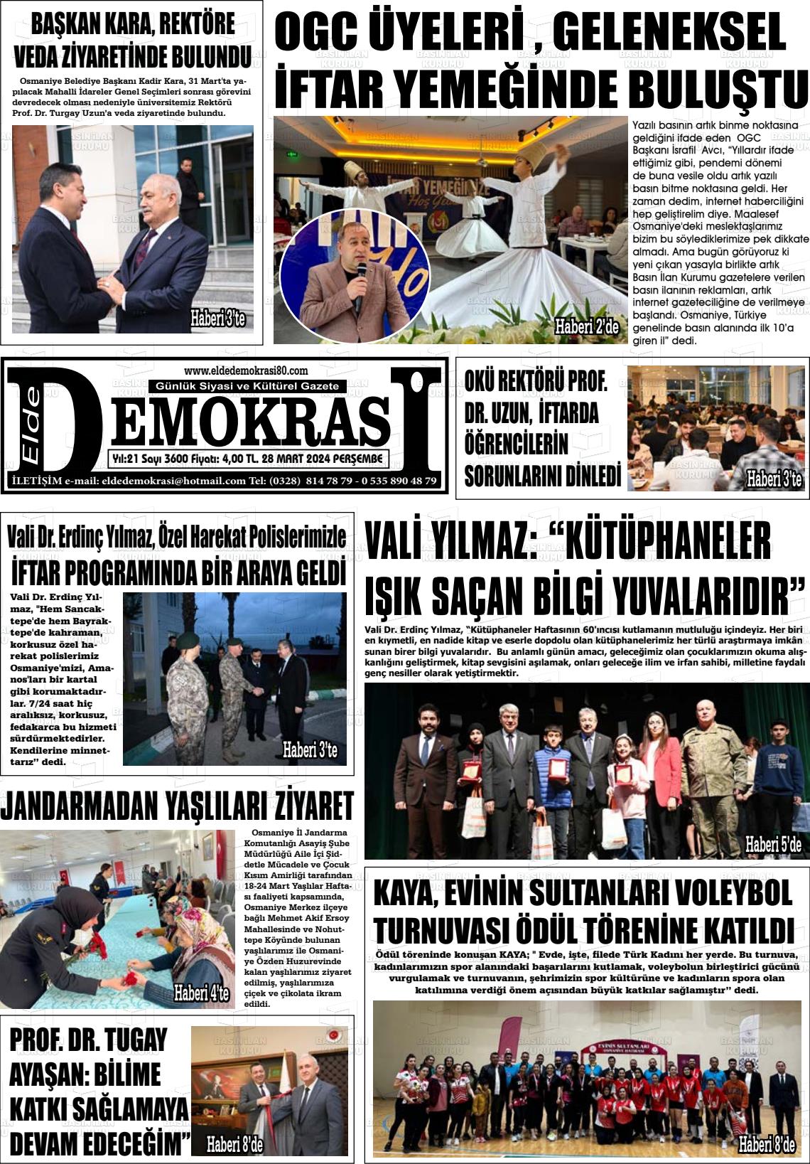 28 Mart 2024 Elde Demokrasi Gazete Manşeti