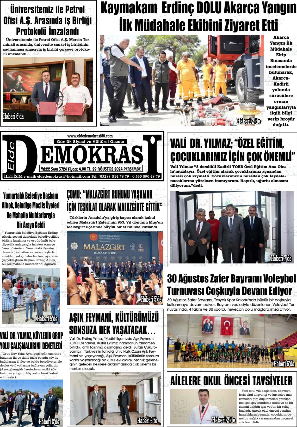 29 Ağustos 2024 Elde Demokrasi Gazete Manşeti