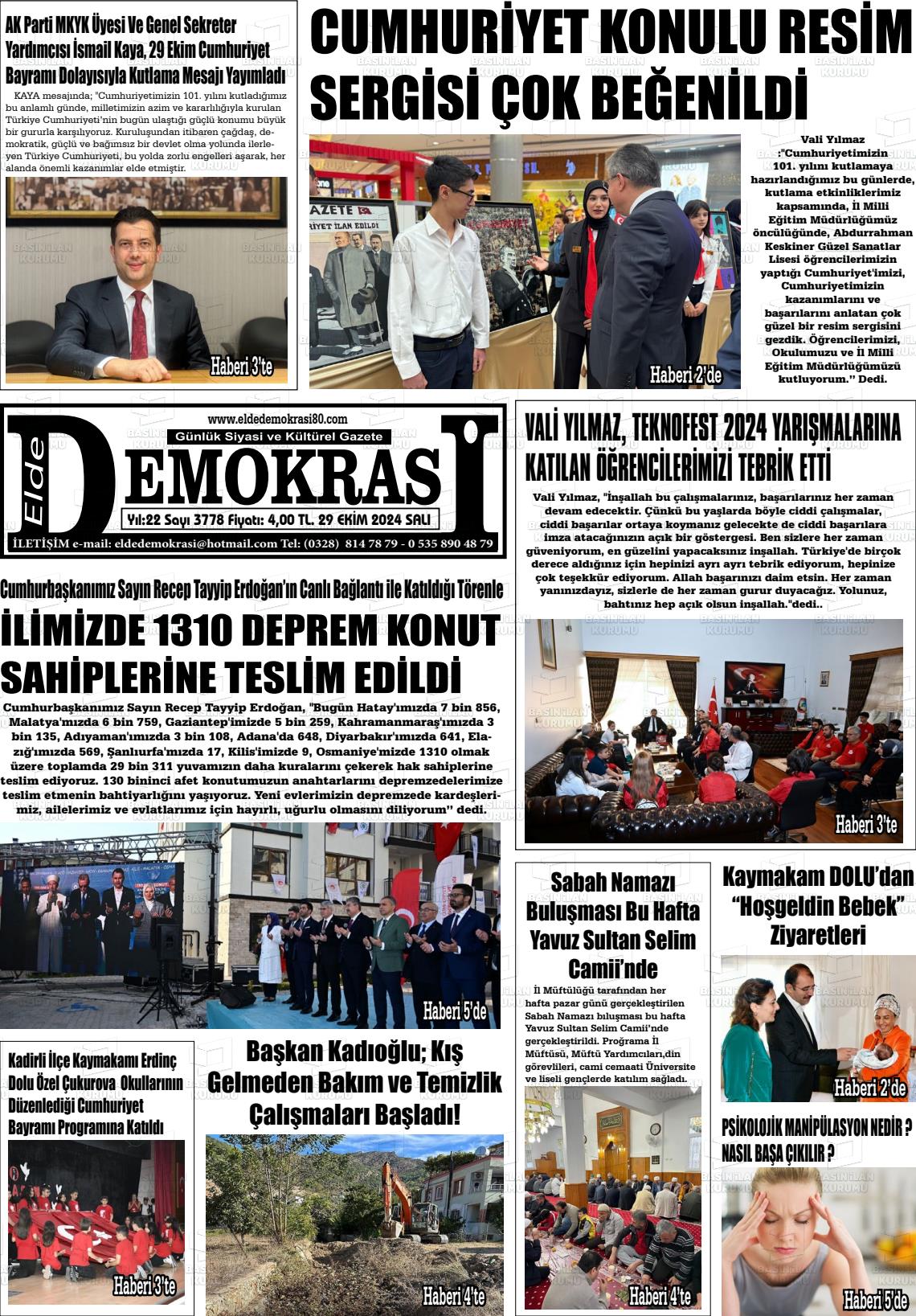 29 Ekim 2024 Elde Demokrasi Gazete Manşeti