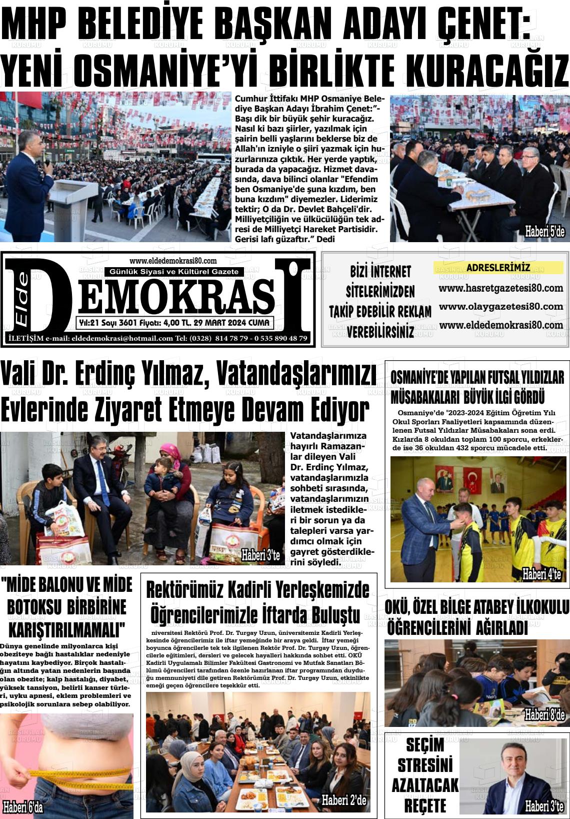 29 Mart 2024 Elde Demokrasi Gazete Manşeti