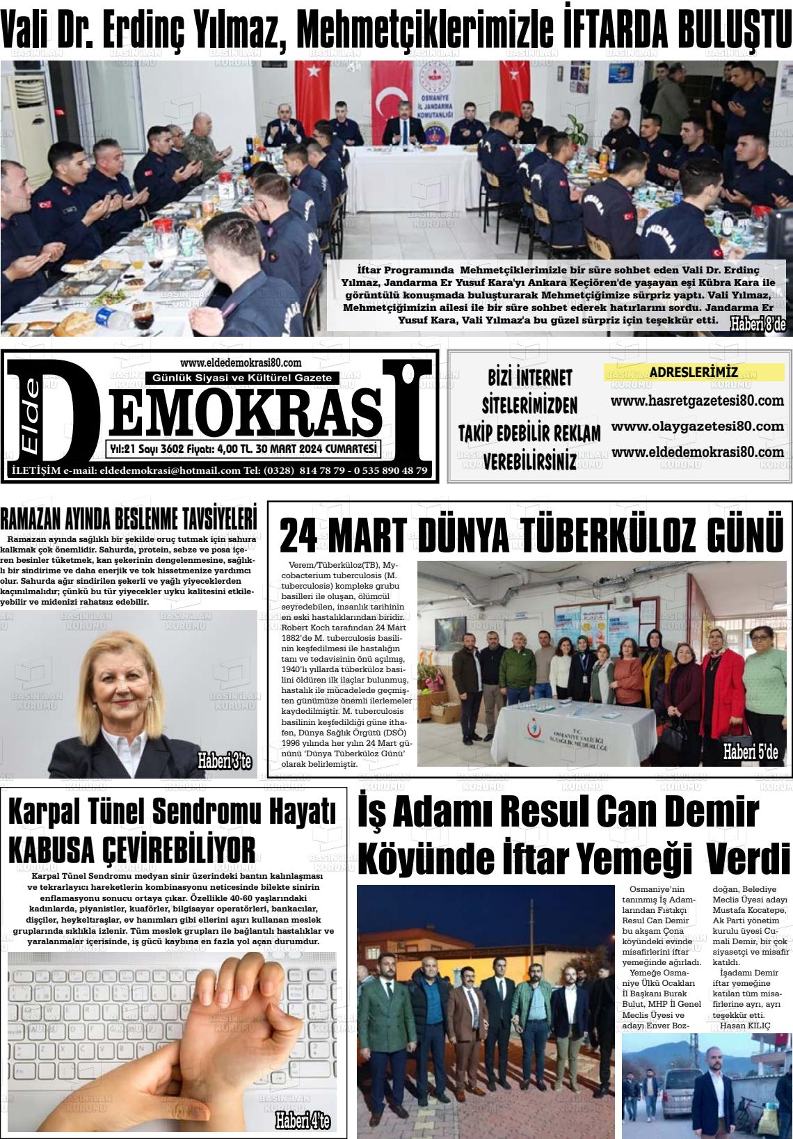 30 Mart 2024 Elde Demokrasi Gazete Manşeti