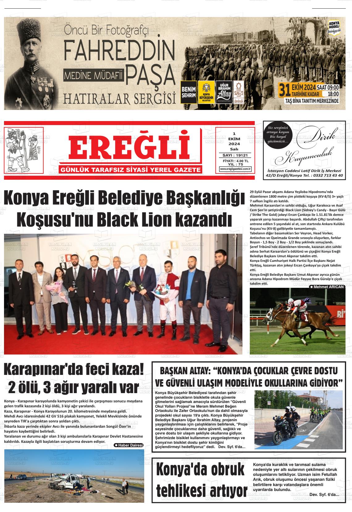 01 Ekim 2024 Ereğli Gazete Manşeti