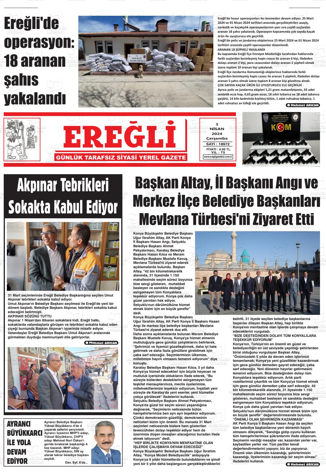 03 Nisan 2024 Ereğli Gazete Manşeti