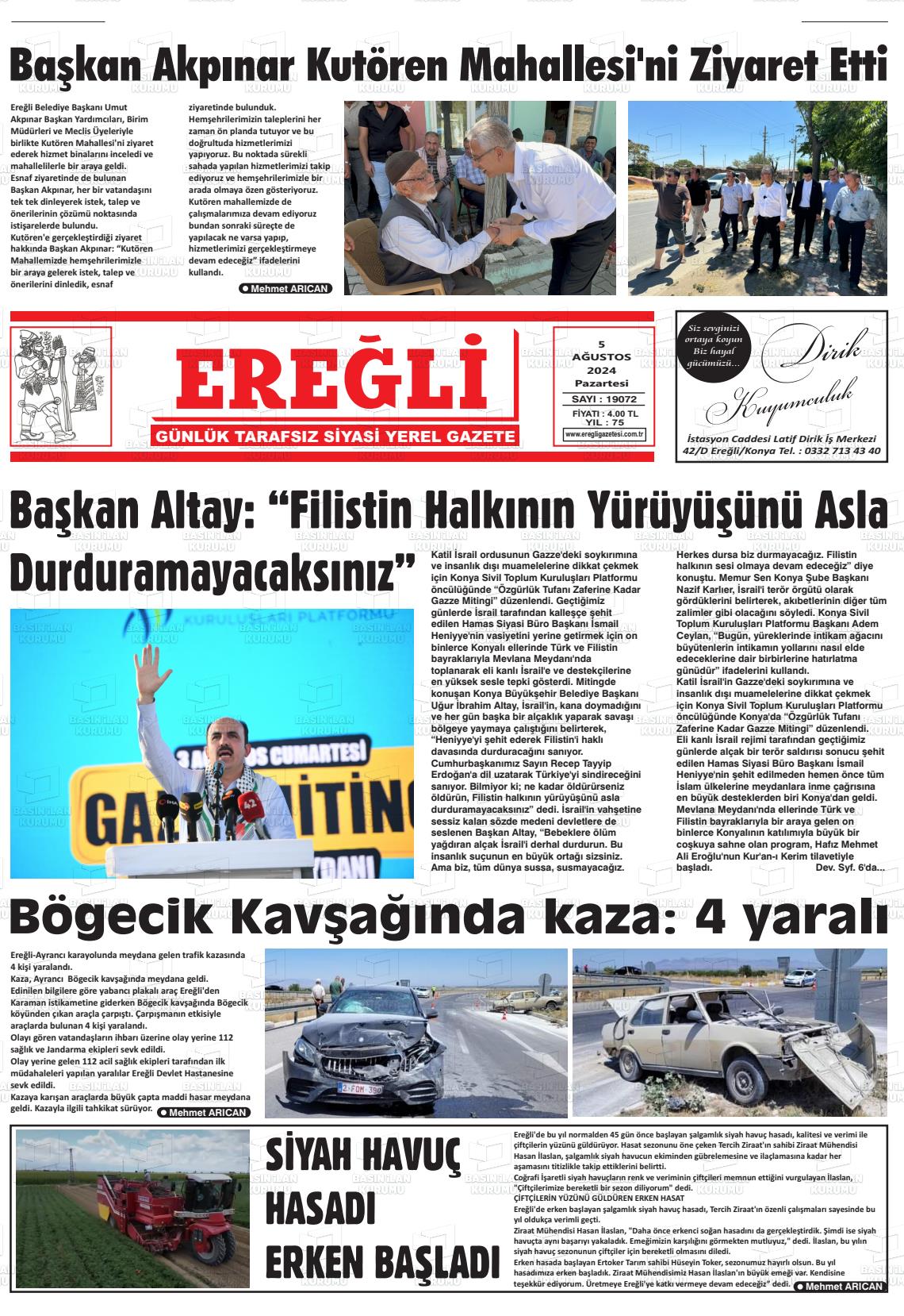 05 Ağustos 2024 Ereğli Gazete Manşeti