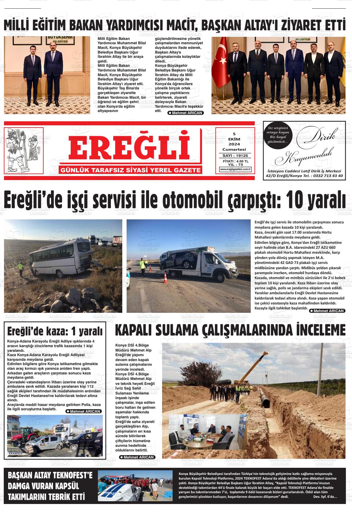 05 Ekim 2024 Ereğli Gazete Manşeti