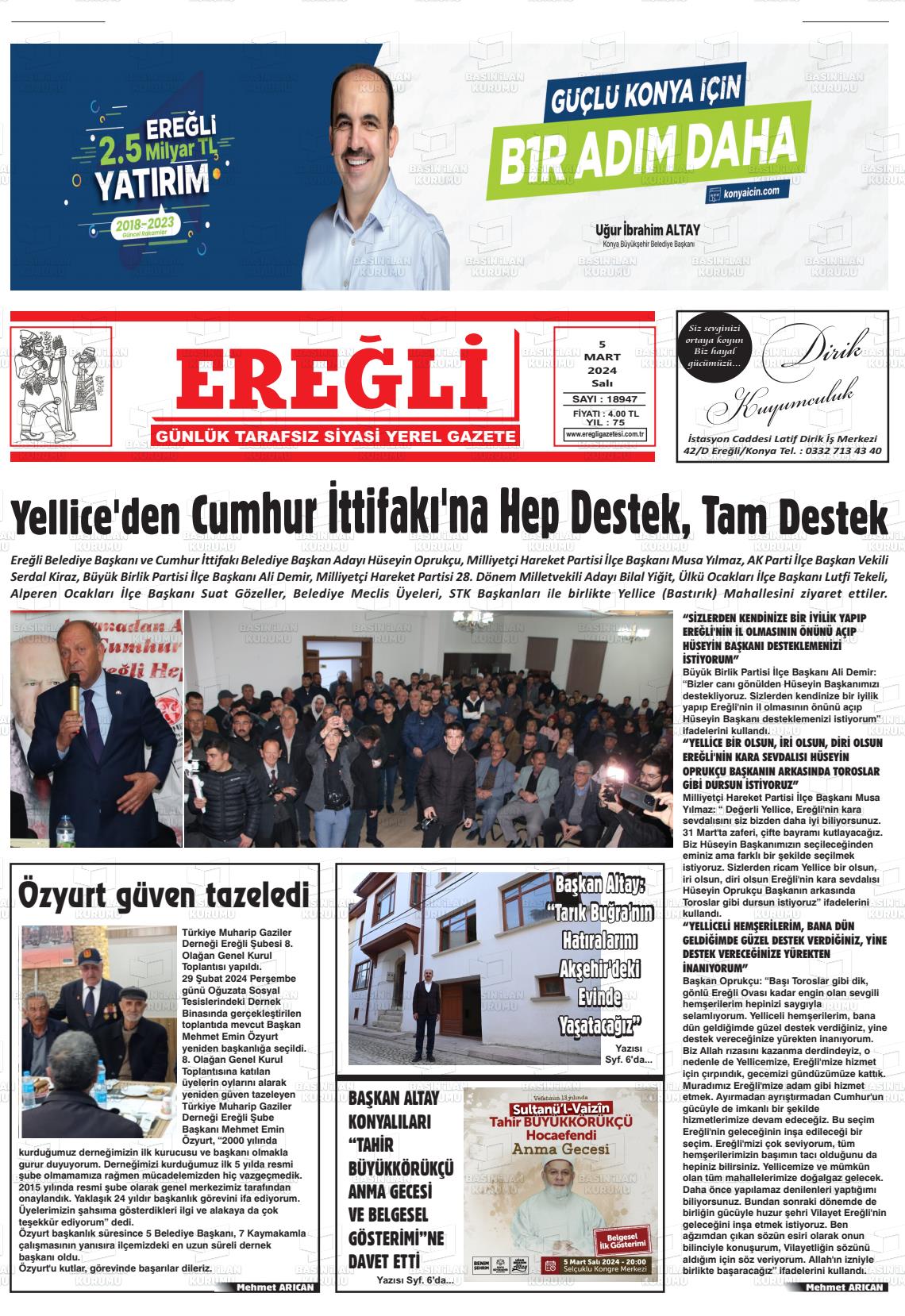 06 Mart 2024 Ereğli Gazete Manşeti