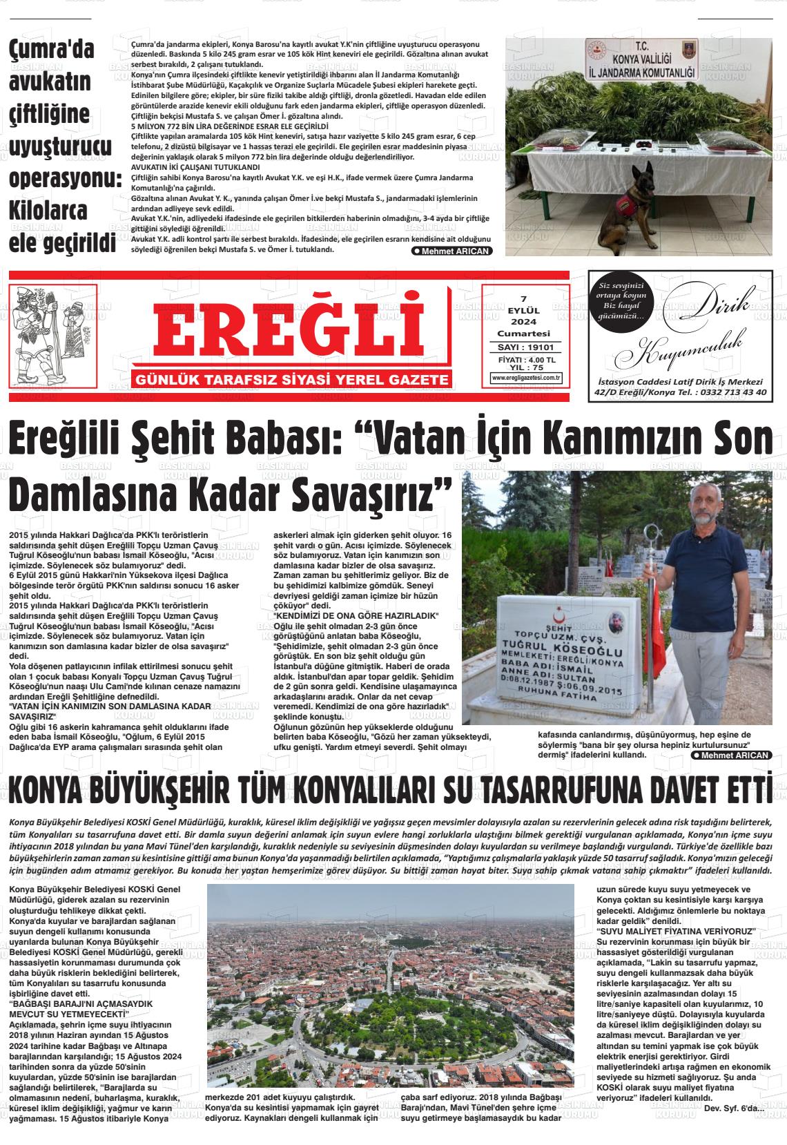 07 Eylül 2024 Ereğli Gazete Manşeti