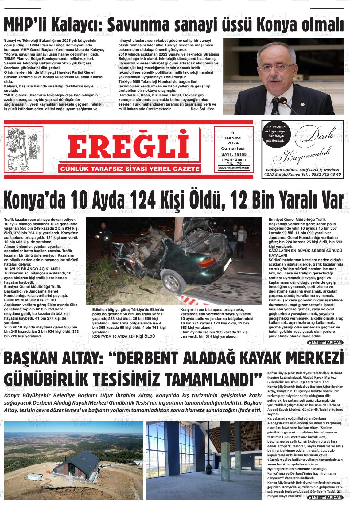 09 Kasım 2024 Ereğli Gazete Manşeti