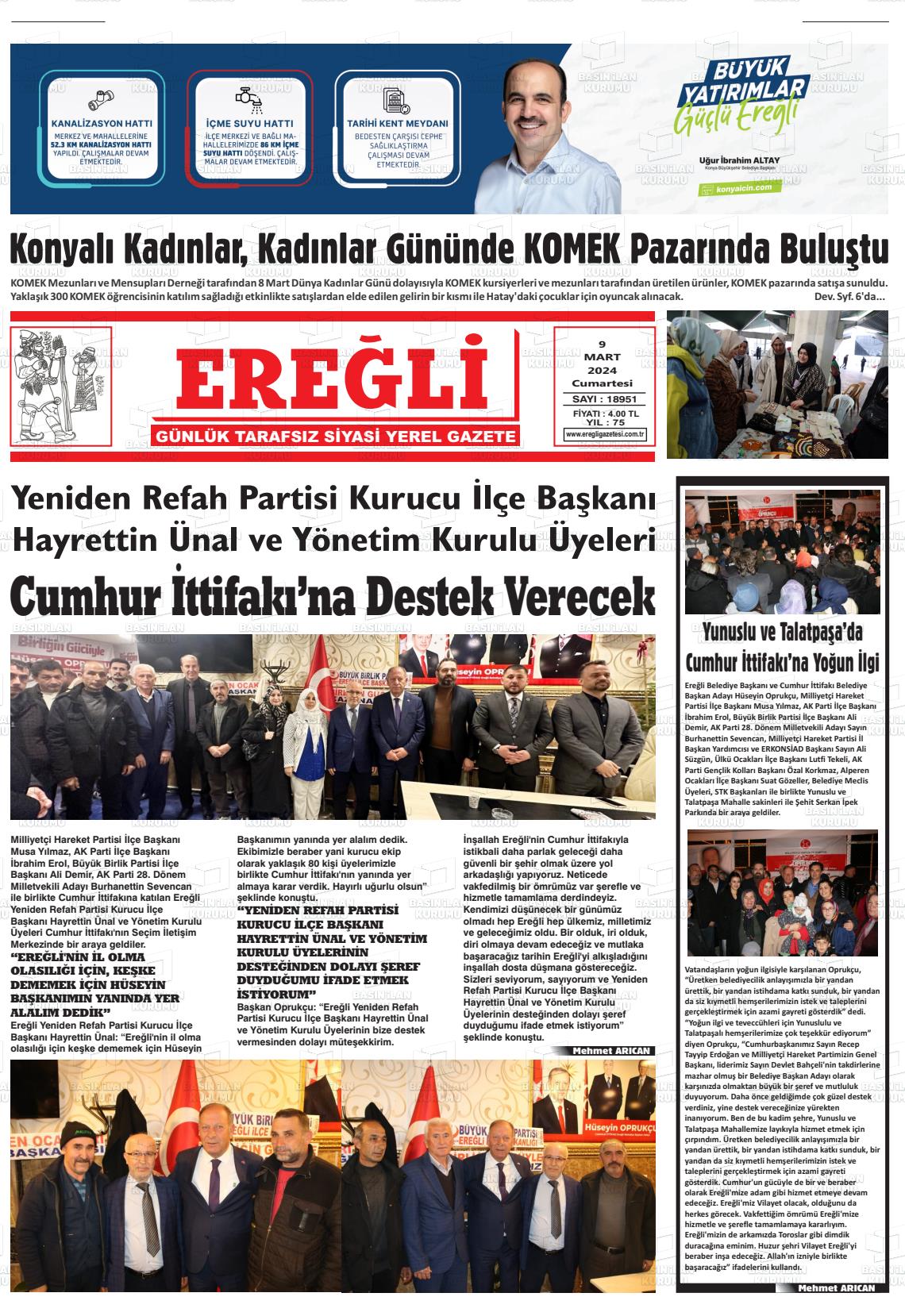 09 Mart 2024 Ereğli Gazete Manşeti