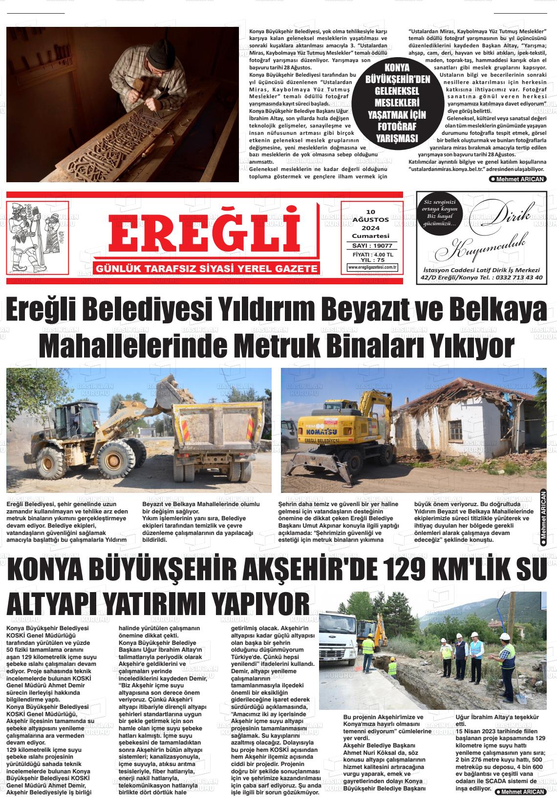 10 Ağustos 2024 Ereğli Gazete Manşeti