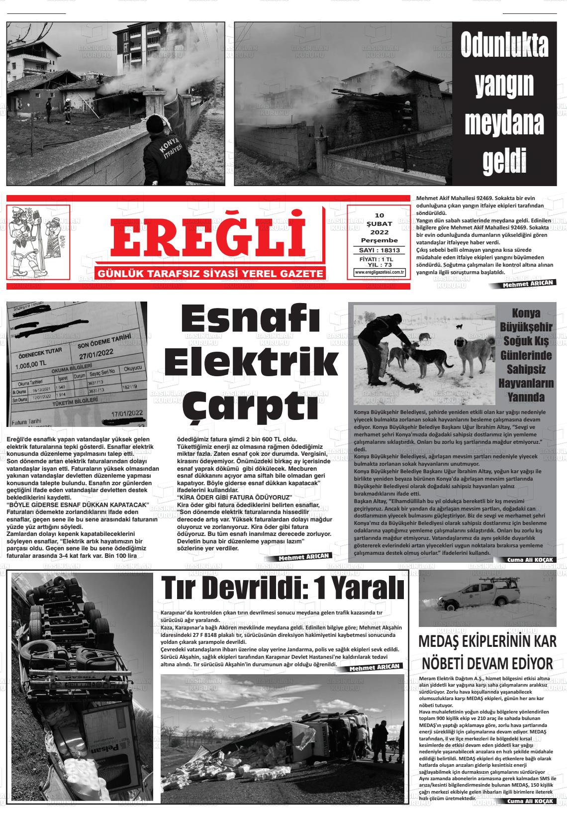 10 Şubat 2022 Ereğli Gazete Manşeti