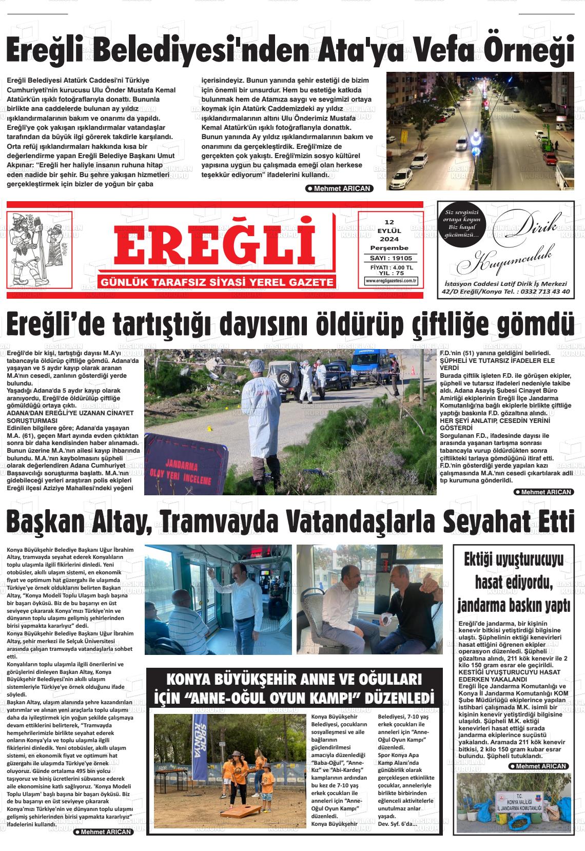 12 Eylül 2024 Ereğli Gazete Manşeti